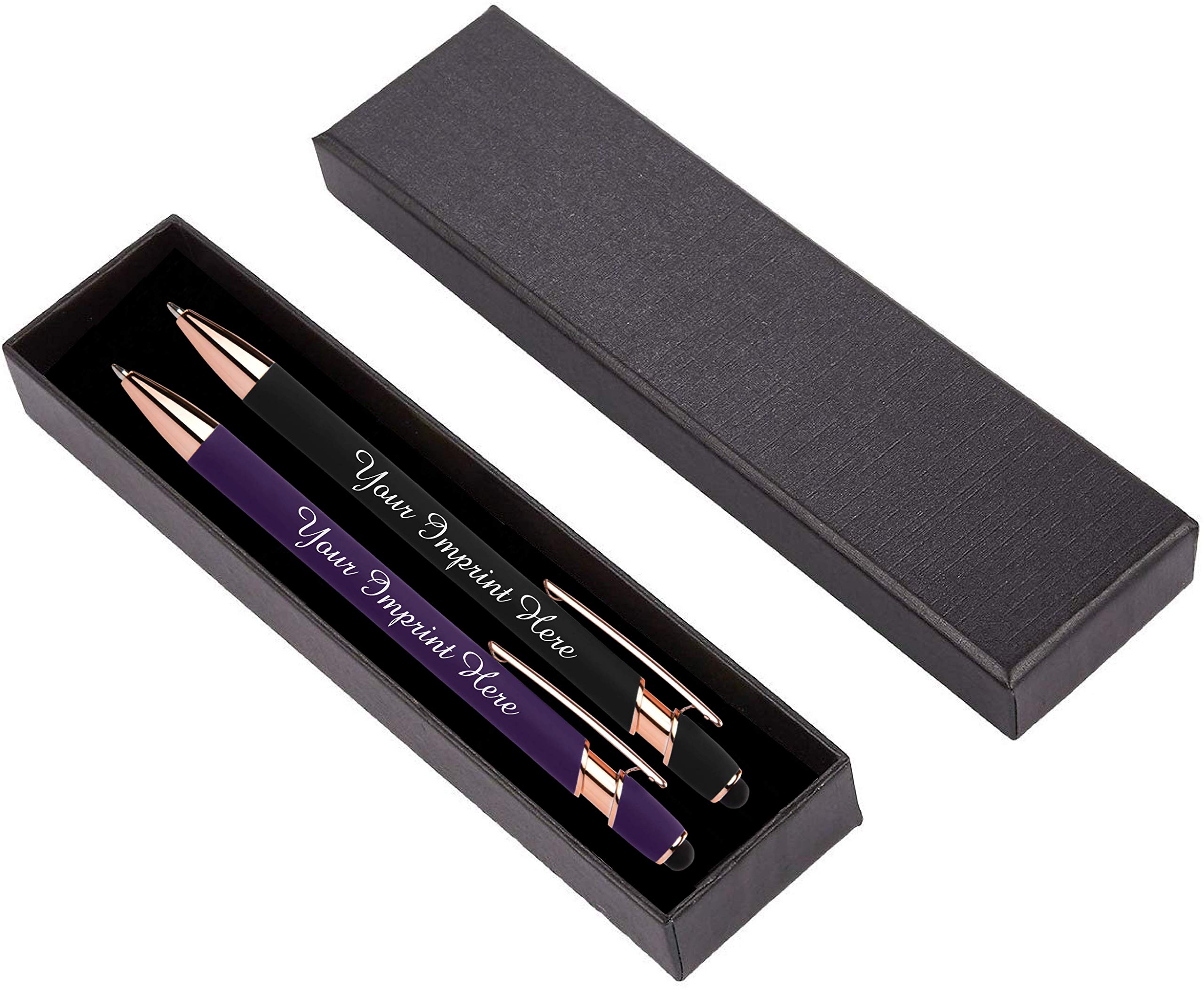 ExpressDesigns™ - Personalized Pens Gift Set - 2 Pack of Rose Gold Soft Touch Metal Pens w/gift box - Luxury Ballpoint Pen Custom Engraved with Name |
