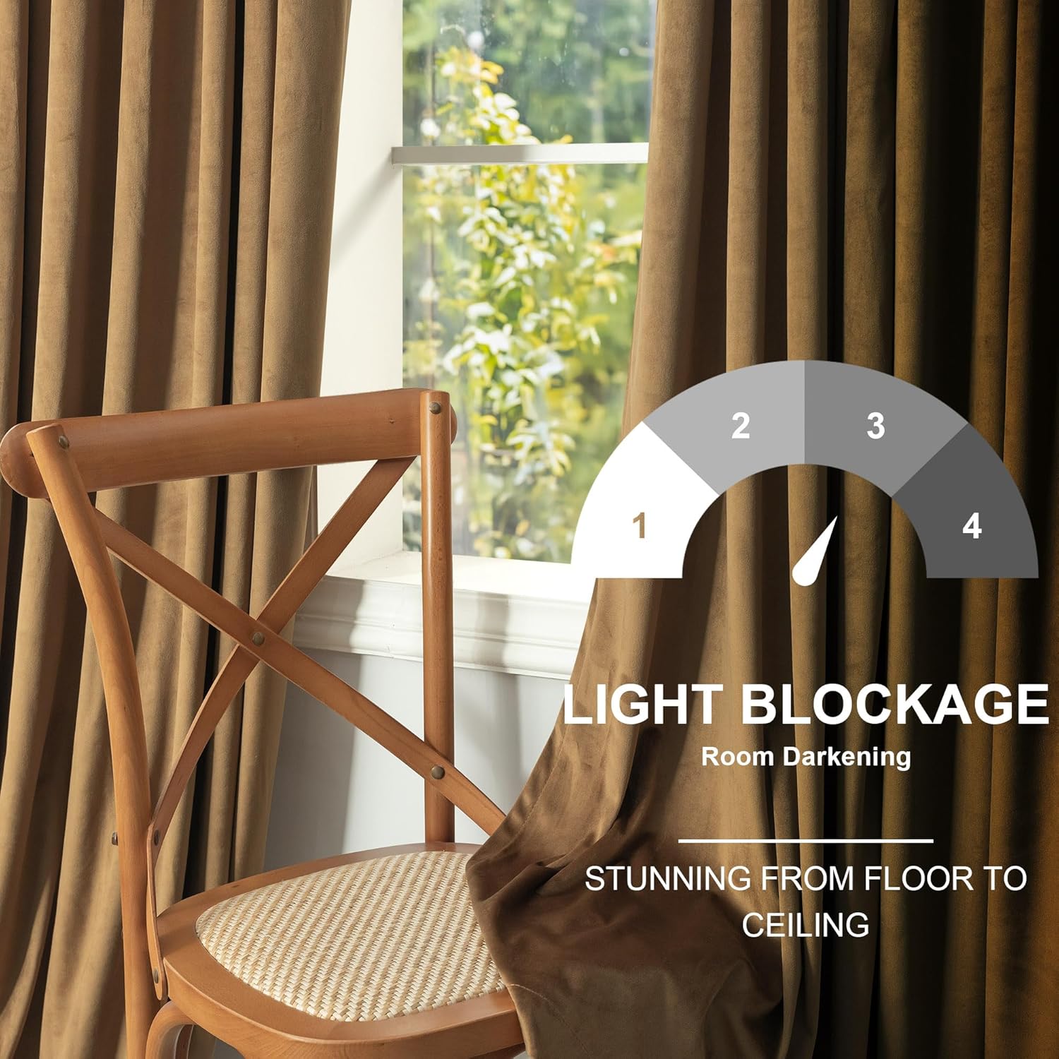 Velvet Curtains 84 Inch Length 2 Panels Set Gold Brown Light Blocking Thermal Insulated Room Darkening Window Drapes Soft Luxury Curtain for Living Room Bedroom Back Tab Pleated Pocket 7ft Long Golden