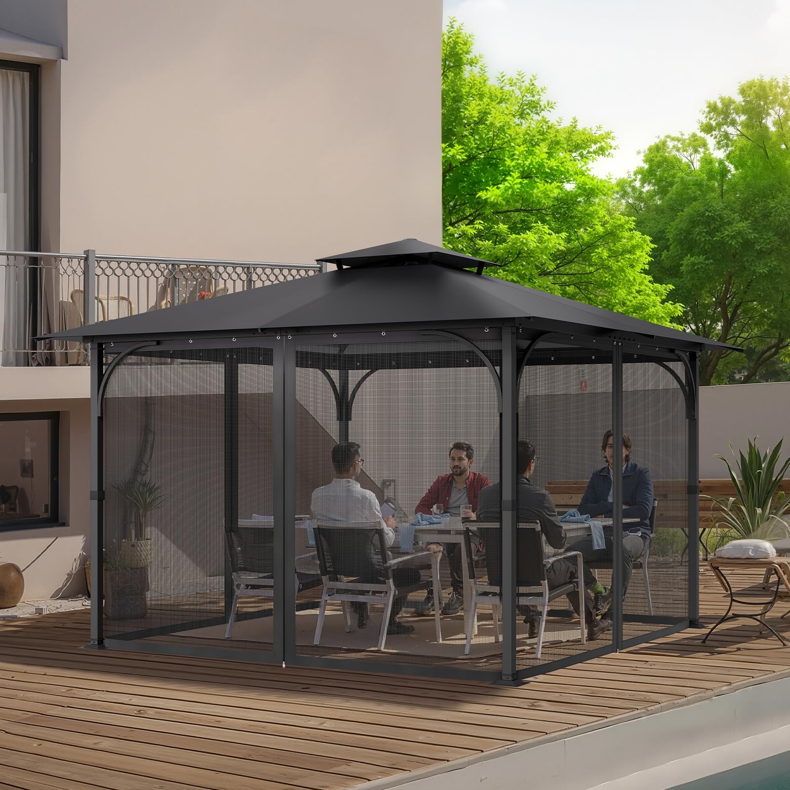 VEVOR Moustiquaire Tonnelle de 304,8x304,8x198,1 cm, Moustiquaire Gazebo Extérieur, avec Double Fermeture Éclair, Rideau de Tonnelle en Maille Anti-moucherons pour Jardin, Patio, Filet Uniquement