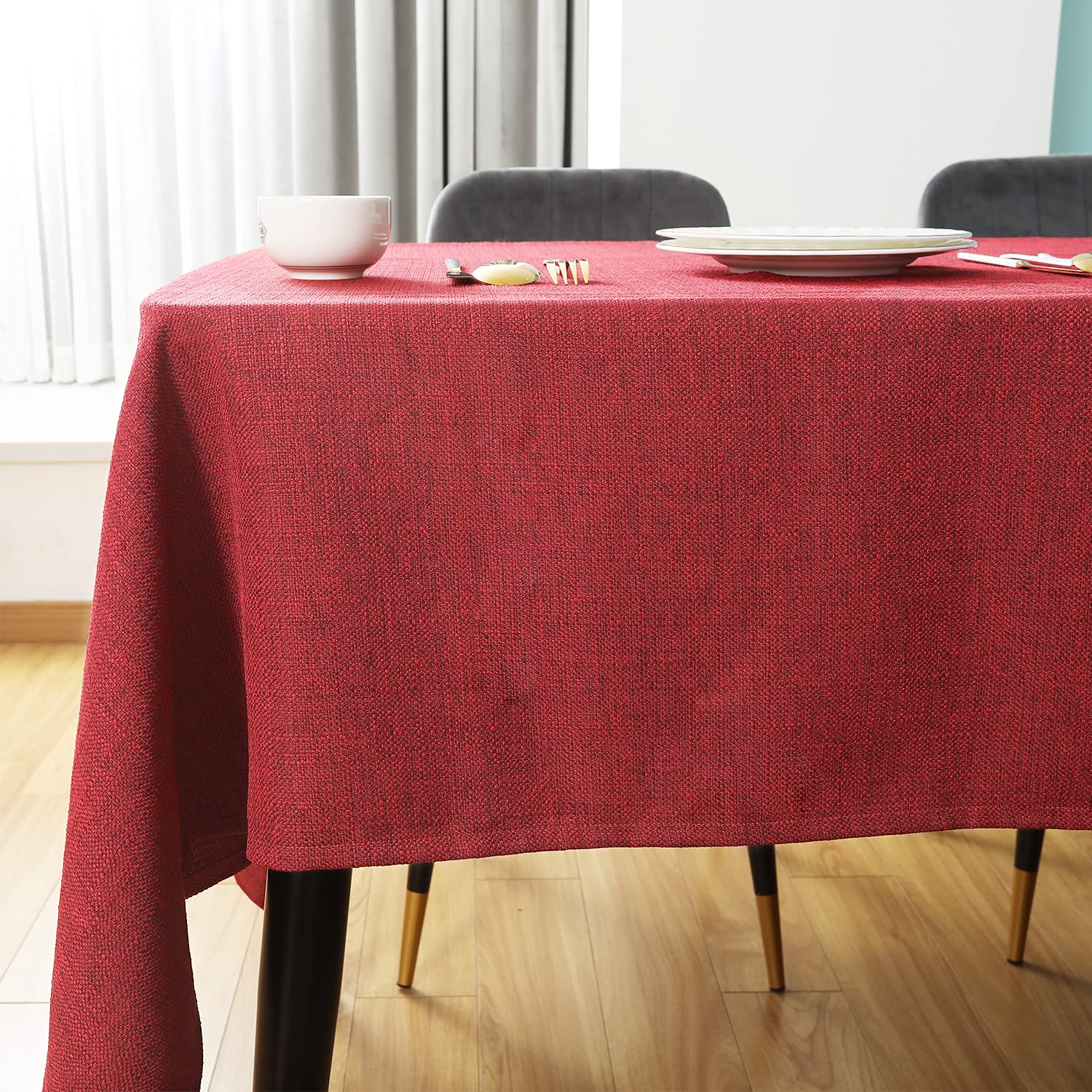 Tischdecke Leinen Tischwäsche Rot 145 x 300 cm Eckig Abwaschbar