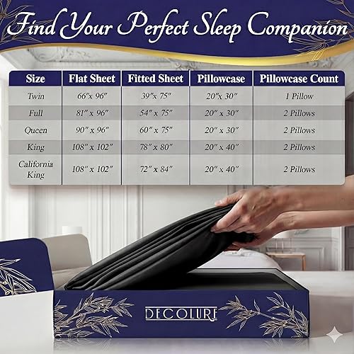 Miniatura 8 de DECOLURE - Sábanas de viscosa orgánica 100% derivada del bambú, tamaño matrimonial, 4 piezas, ultrasuave, lujo refrescante, esquinas tipo bolsillos