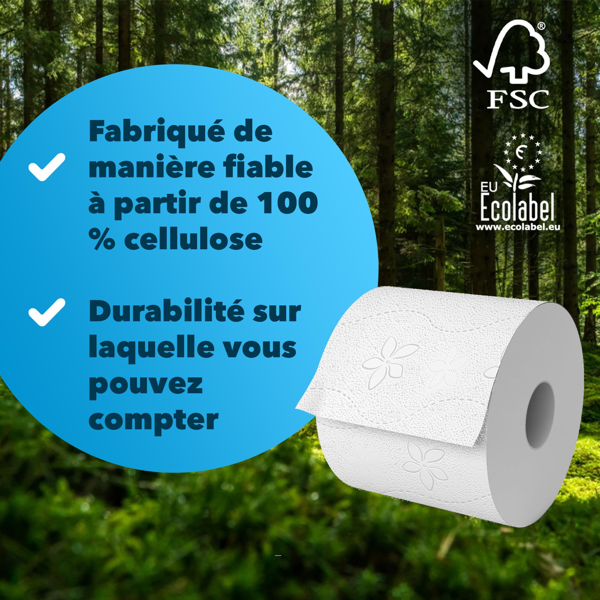 BOVE Lot de 56 rouleaux de papier toilette 3 couches - 250 feuilles par rouleau - Extra doux, solide et absorbant - Certifié FSC et écologique de l'UE - Excellent rapport qualité-prix