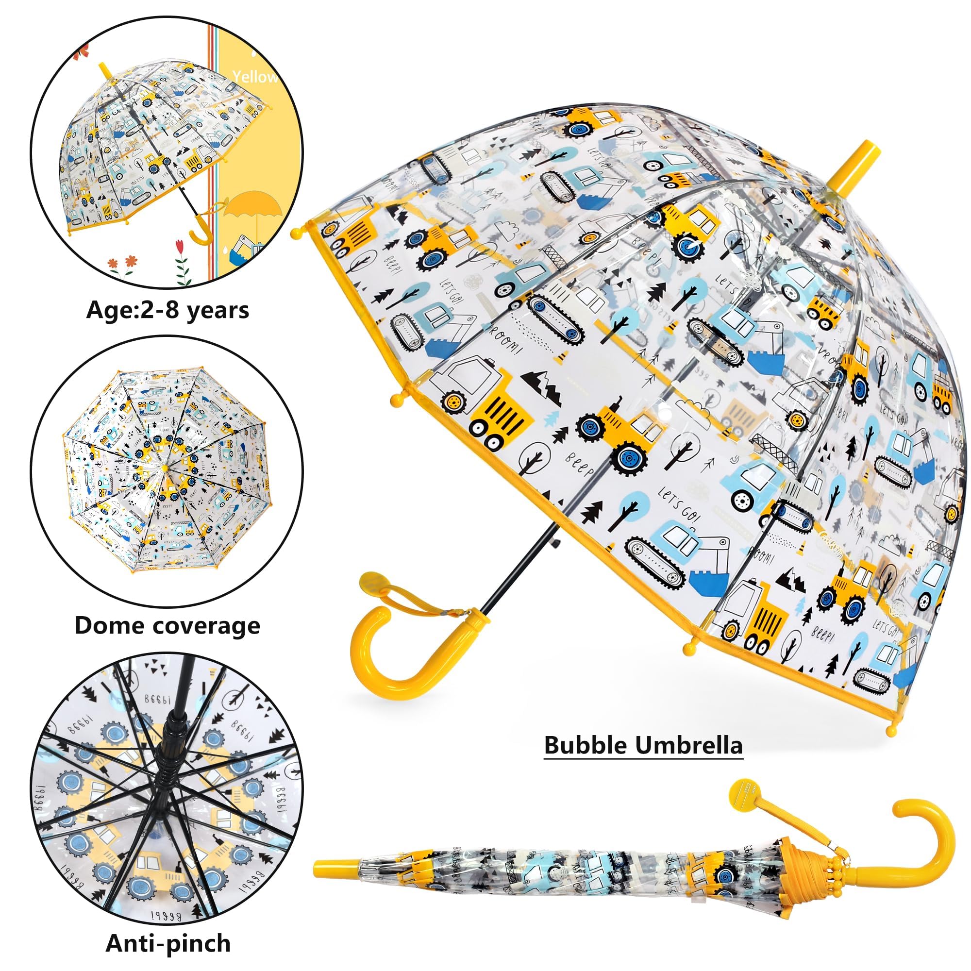 Rhomba Klar Transparente Blase Clear Bubble Umbrella for Children Lightweight Cute 8 Fibre Ribs Cute Dome See Through Perfect for Walking Kids Umbrella for Child