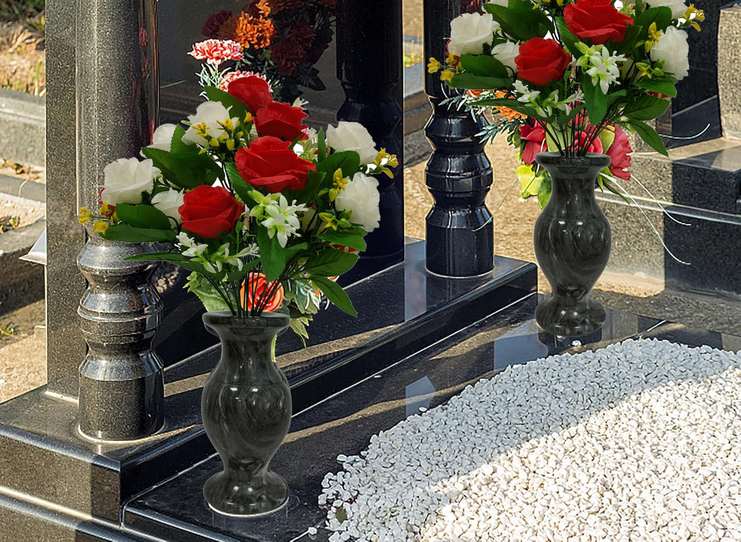 Amazon.co.jp: 墓地の花瓶、天然大理石の花瓶、屋内、屋外、墓地、記念