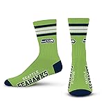 For Bare Feet NFL 4 Stripe Deuce Crew Sock, Seattle Seahawks, Large