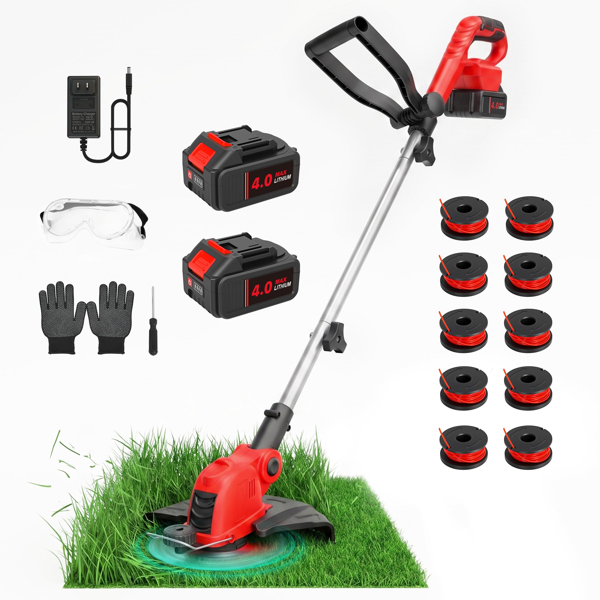 RAXONE 21V Cordless String Trimmer with 2x4.0Ah Batteries
