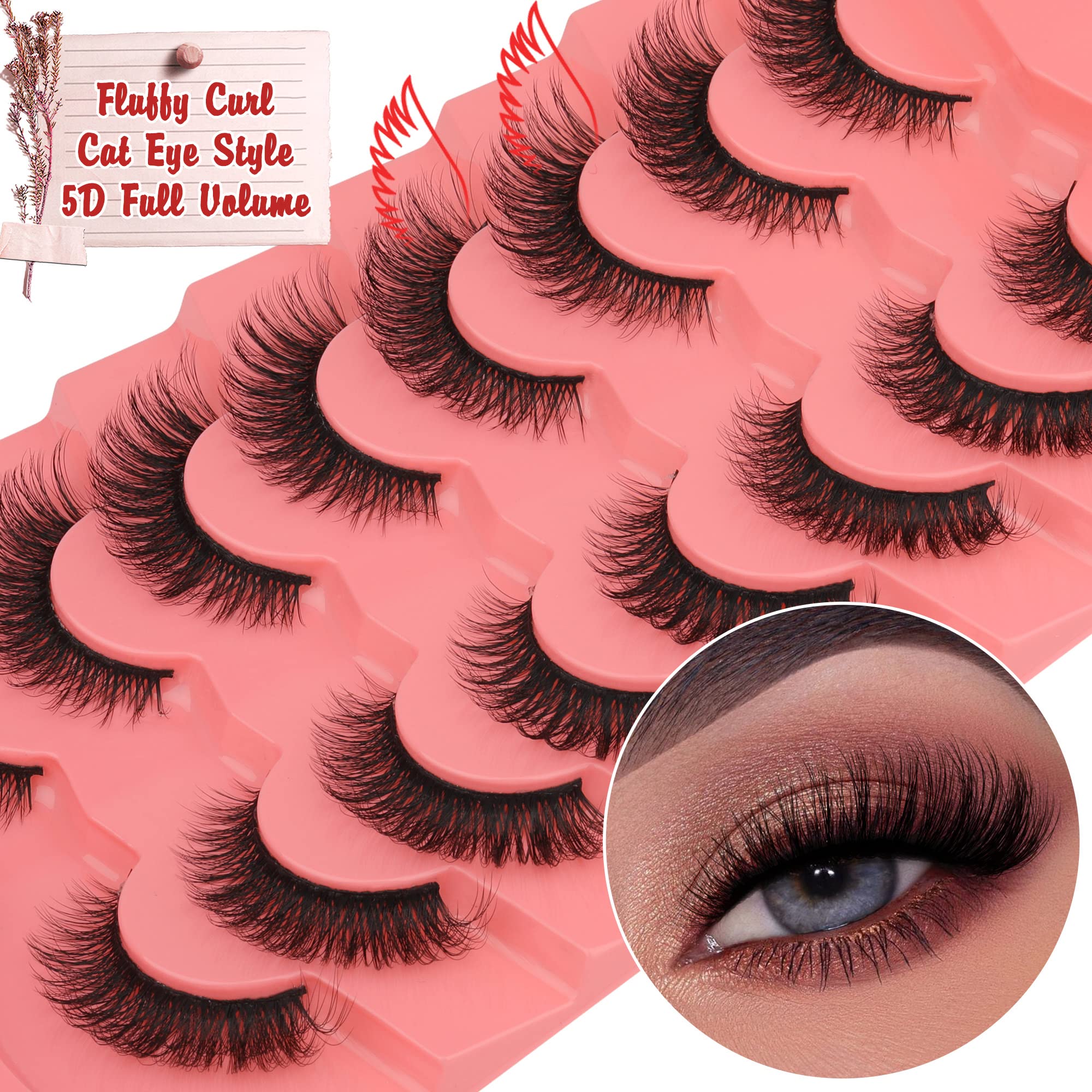 Künstliche Wimpern, natürliche Nerzwimpern, 15 mm, weich, gelockt, 5D, flatterndes Volumen, Katzenauge, 8 Paar Yawamica