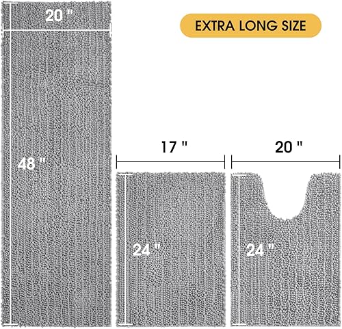 Miniatura 2 de ACCUMTEK Actualización Juego de Alfombras de Baño Extra Grandes Gris Claro 3 Piezas Gris Ultra Suaves, Gruesas Alfombras de Baño Absorbentes, Tapete