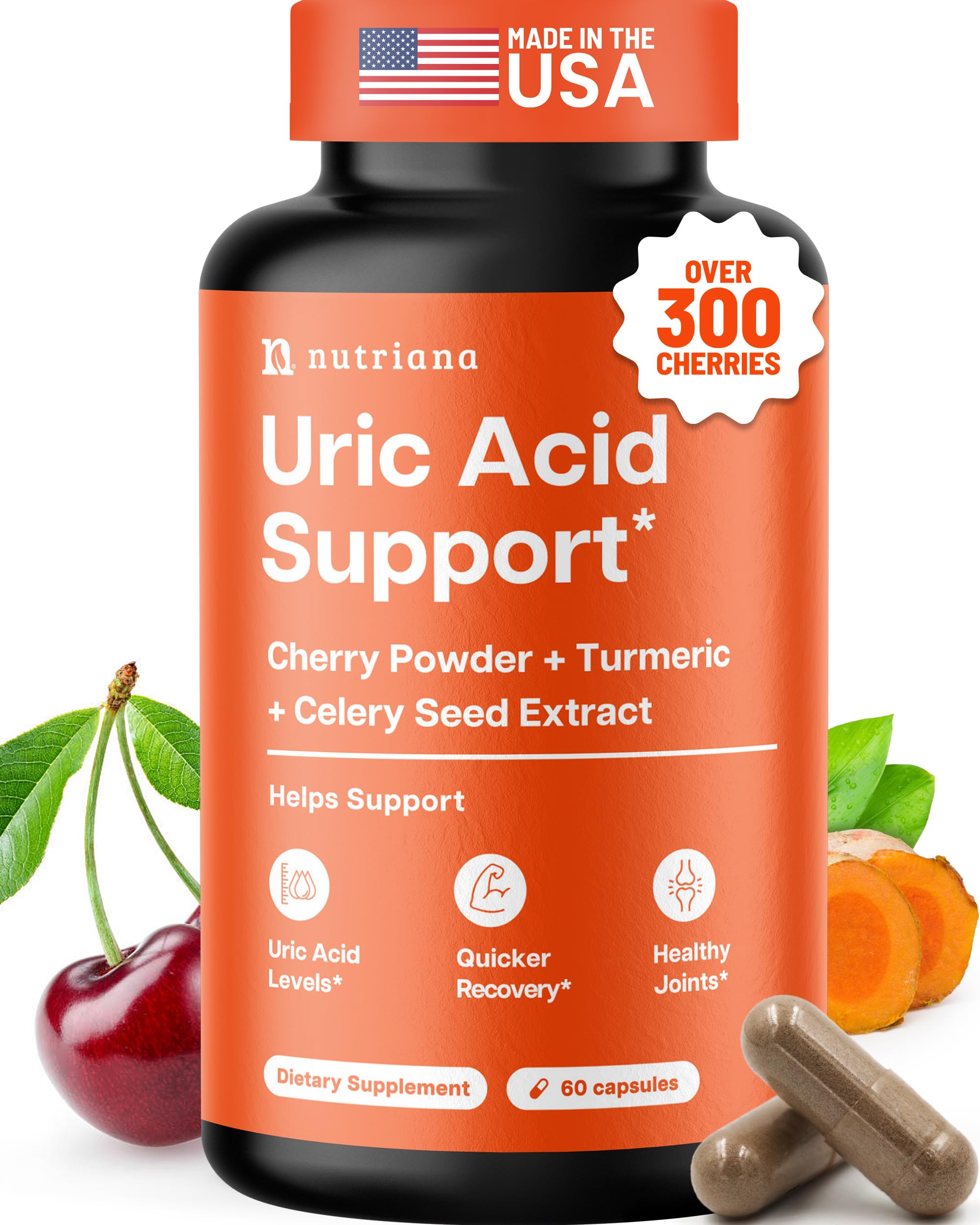Nutriana Uric Acid Cleanse Tart Cherry Juice Extract with Turmeric and Celery Seed Extract- 60 Capsules (2500mg)