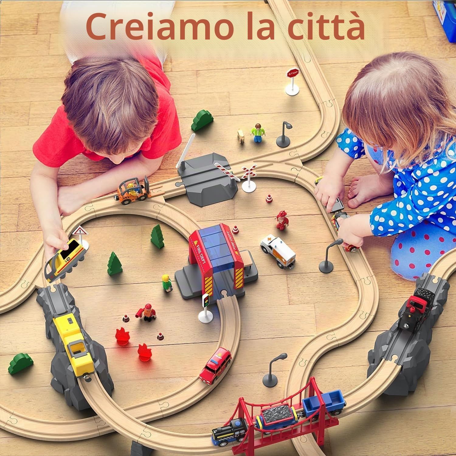 Giant bean Ferrovia in Legno, Set da 72 Pezzi Trenino Legno Bambini | Per Bambini da 1 a 3 anni, Regalo Per Ragazzi e Ragazze