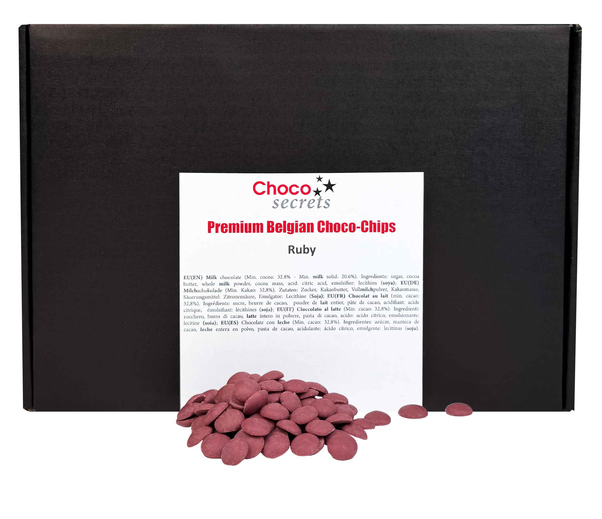 CHOCO SECRETS - 1,5 kg Belgische Ruby Schokolade für Schokobrunnen - Schokofondue Schokolade - Premium Kuvertüre Drops für Schokoladenbrunnen - Chocolate Chips zum Backen und für Desserts