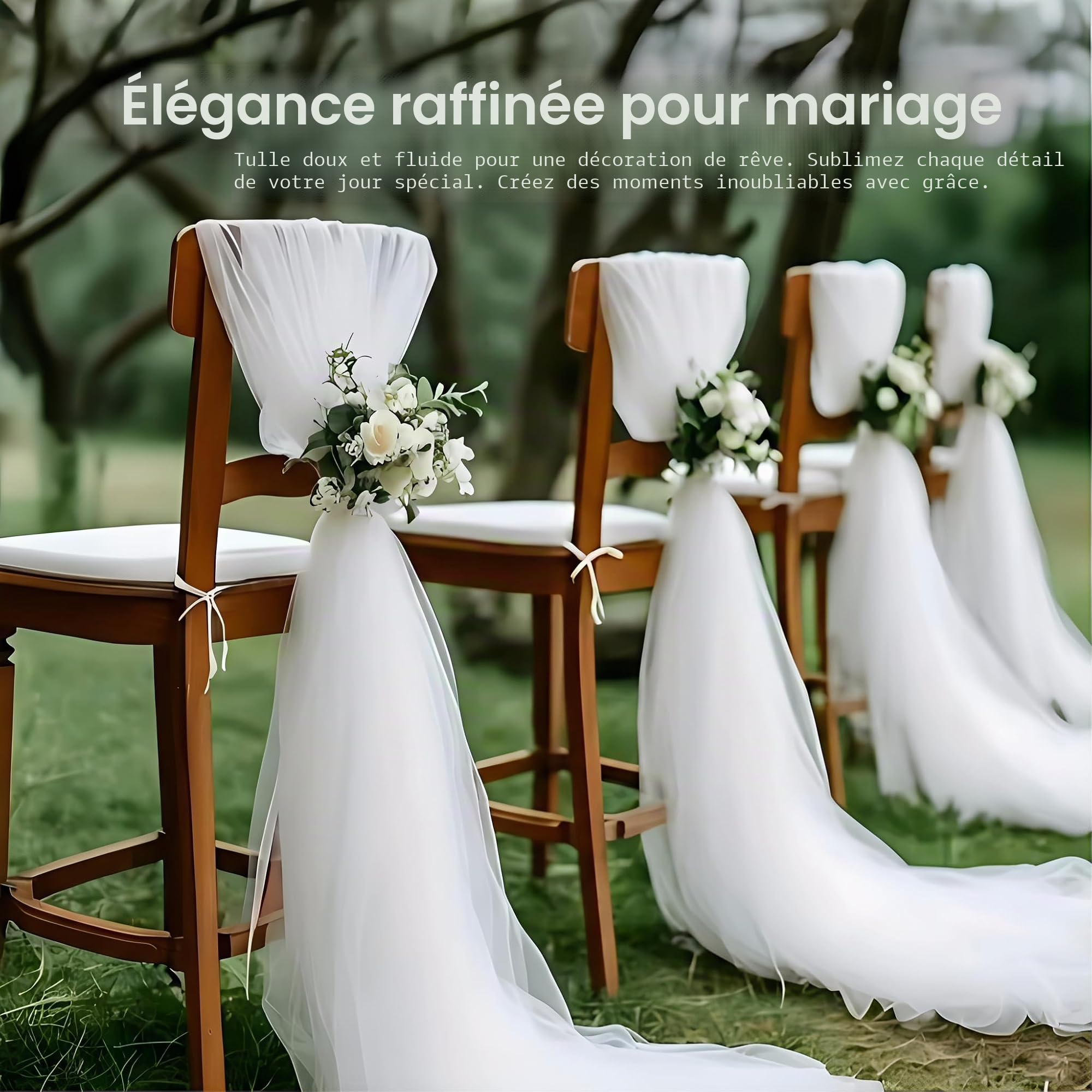 Tulle Tissu 1.6m de Large Tissu Organza Tulle Tissu décoratif Ruban de Table Filet de Tulle Ruban d'organza Mètre de Tissu décoratif pour Mariage Fête Cadeaux Décoration Blanc 50m