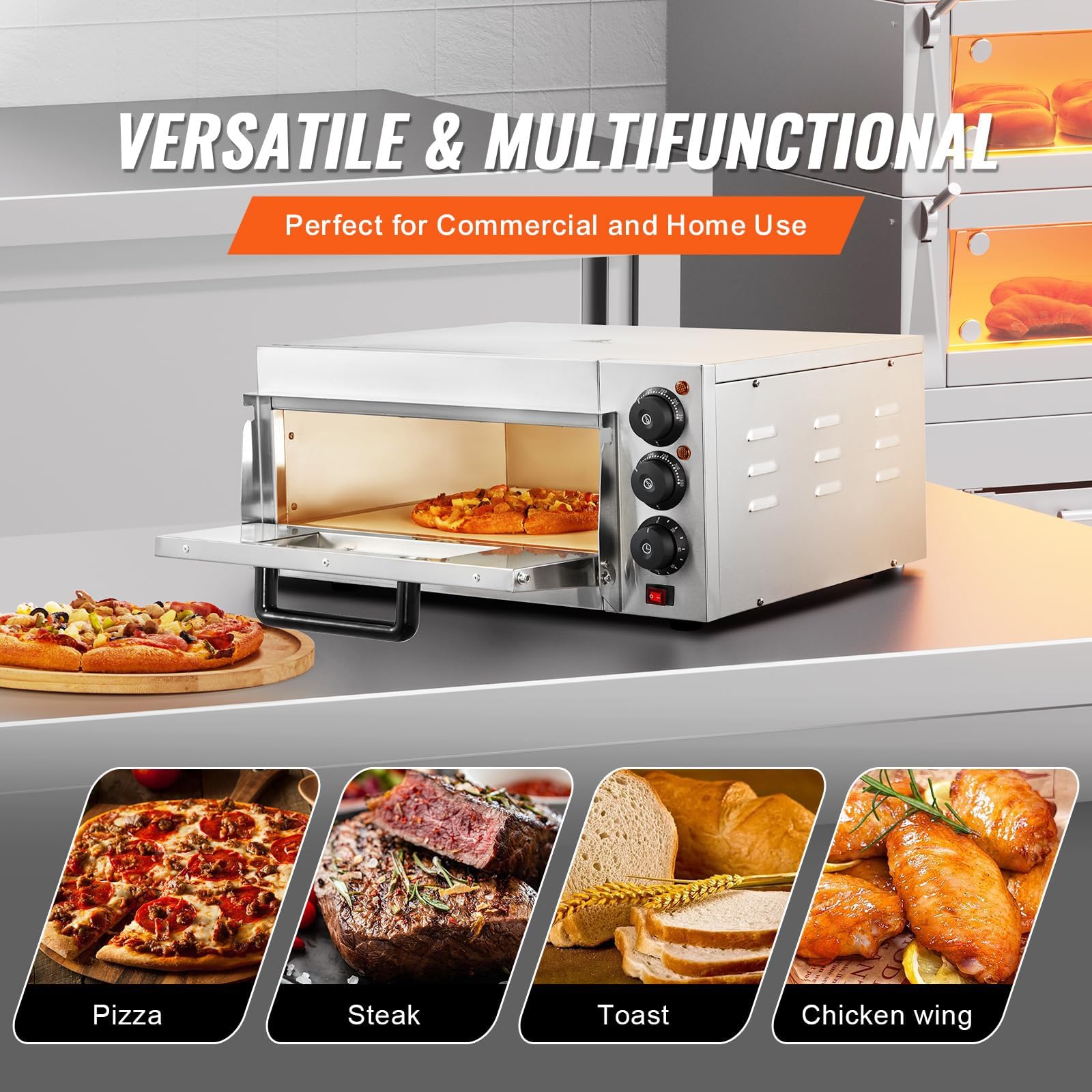 Forno Per Pizza Elettrico Con Pietra, 350°C, Acciaio Inox, Pizza Oven Con 60min Timer Integrato, Calore Superiore E Inferiore Regolabile Per Pizza Croccante Fatta In Casa(Single Layer)