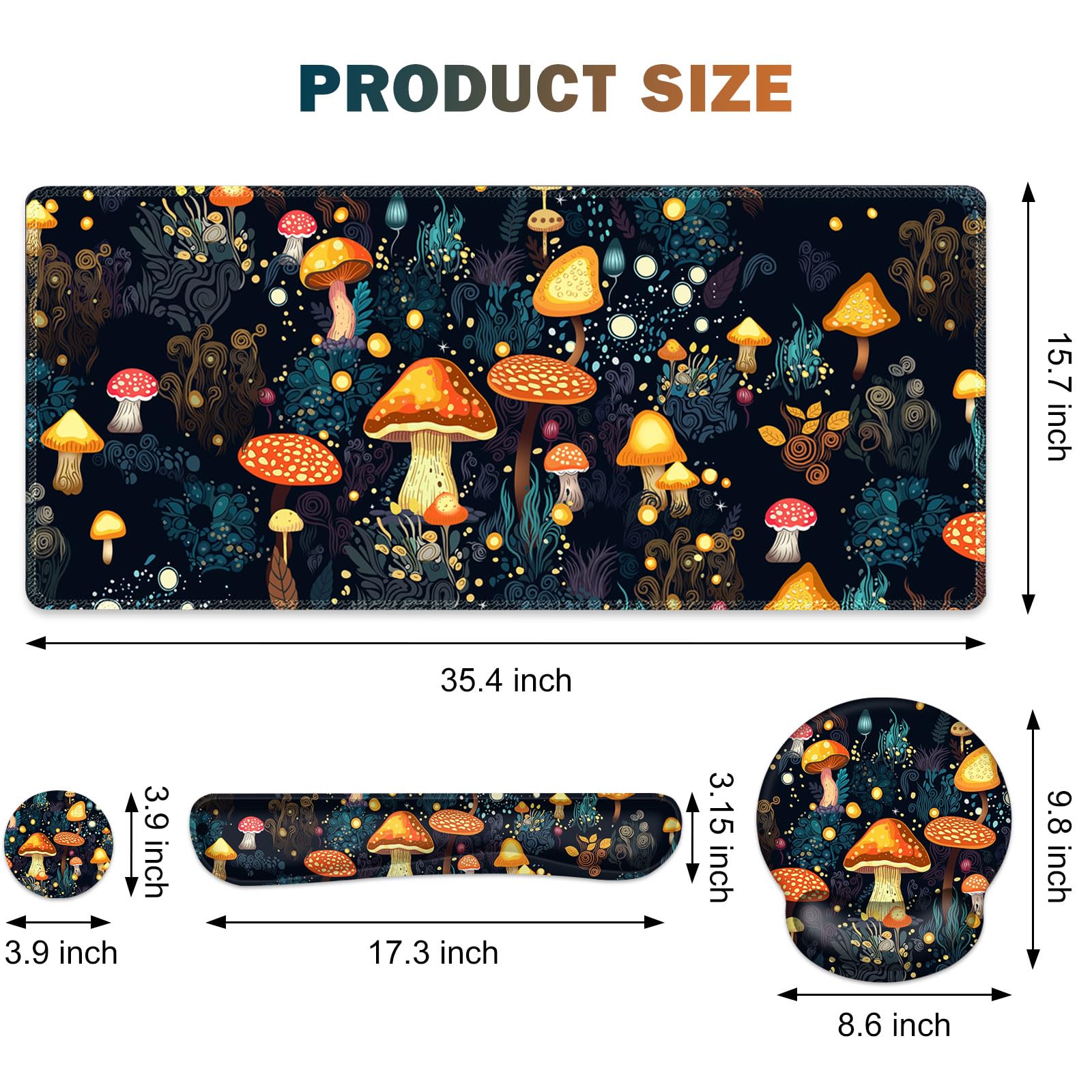 Alfombrilla de mouse para juegos, alfombrilla de escritorio grande, bonito protector de escritorio, alfombrilla de mouse XXL 4 en 1 + reposamuñecas para teclado + reposamuñecas para mouse + juego de