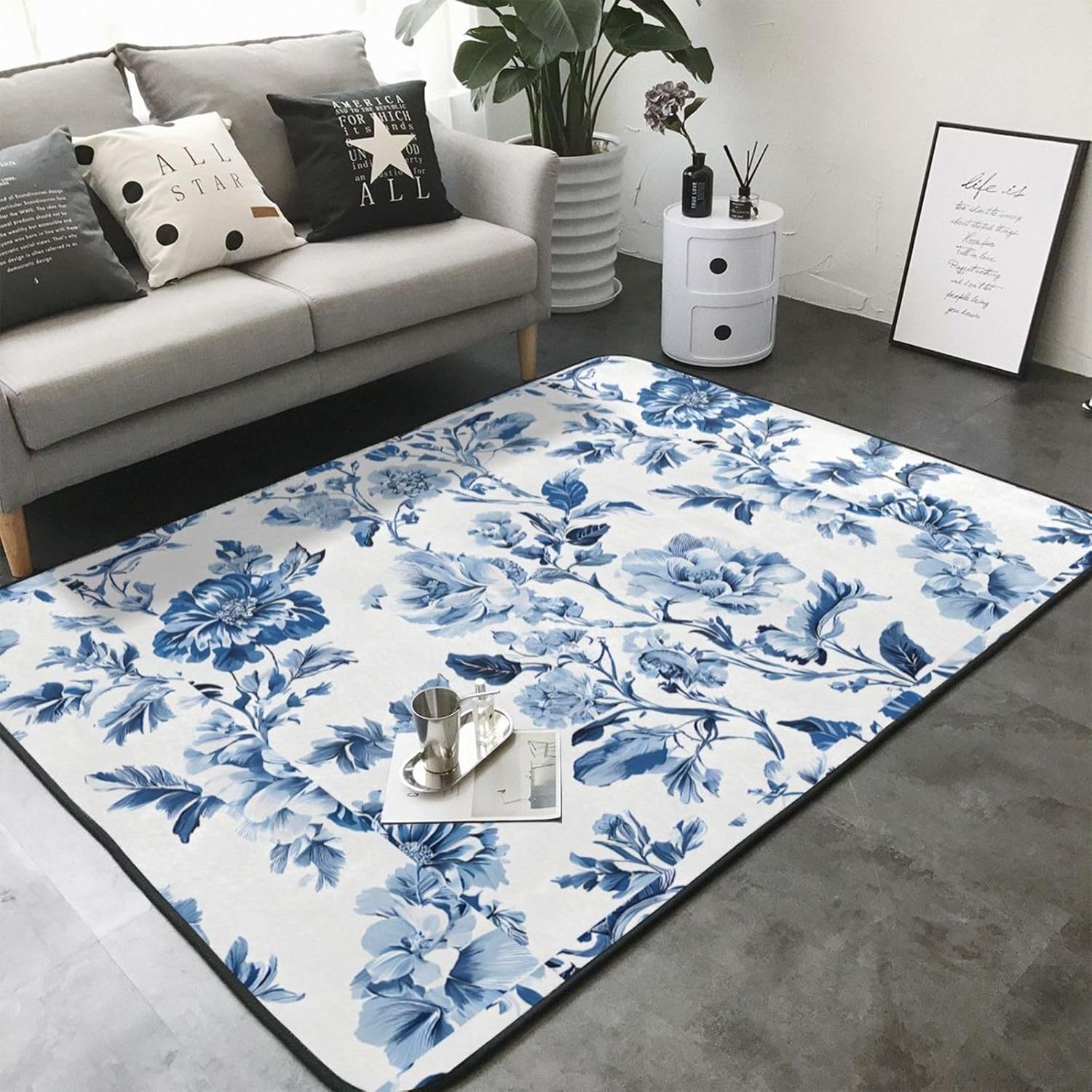 Flannel Non-Slip (Flower Herbs and Herbaceous Plants) Rug Pad 80×50in Soft Washable Protective for Hardwood Floors Bedroom Bathroom Living Room