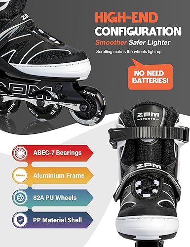 Miniatura 3 de 2PM SPORTS Patines en línea ajustables para niños de 4 a 12 años, patines Inlie para niñas y niños de 5 a 8 a 12 años con ruedas de luz completa,