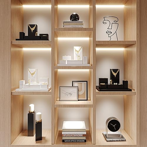 Miniatura 4 de Oirlv Organizador de joyas de madera maciza, estilo minimalismo, expositor de joyería, soporte cuadrado negro (SM05301)