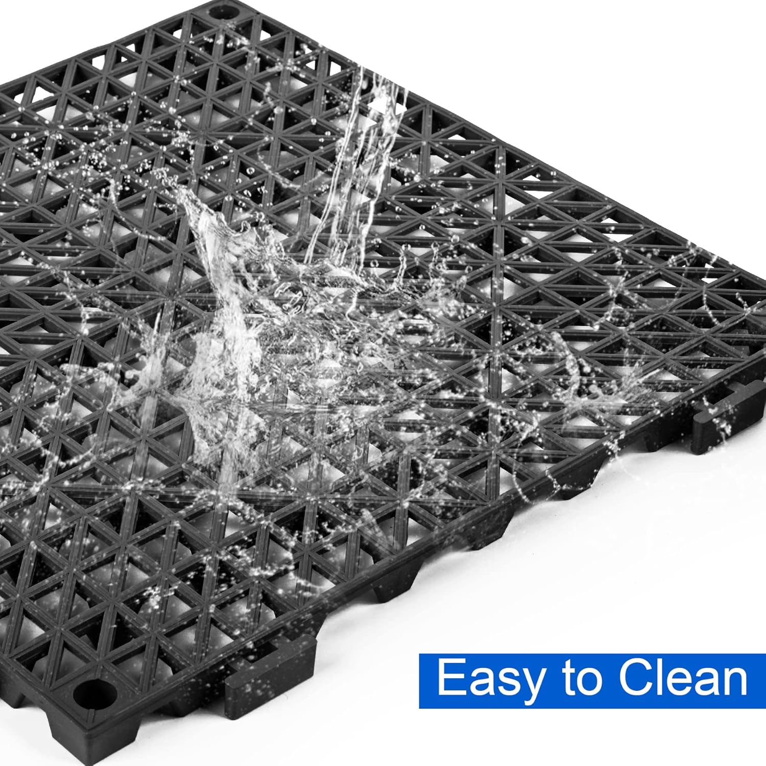 MYFAMIREA Modular Interlocking Cushion 12 Pack 11.8" x 11.8" Rubber Floor Tiles Non-Slip Splicing Drainage Mats for Deck, Pool, Outdoor Shower, Patio, Balcony, Indoor Bathroom, Kitchen, Yard (Black)