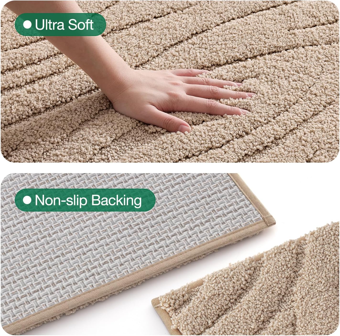 LUMI Bathroom Rug, Soft Absorbent Non Slip Bath Mat, Quick Dry Bath Mats, Machine Washable Microfiber Carpet for Modern Shower Room, Bathtub, Minimalist Bathmat, 36"x24", Beige