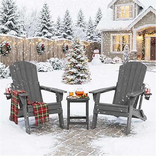 Juego de 2 sillas plegables Adirondack con soporte para tazas, de plástico HDPE resistente a todo tipo de clima, sillas de patio al aire libre,