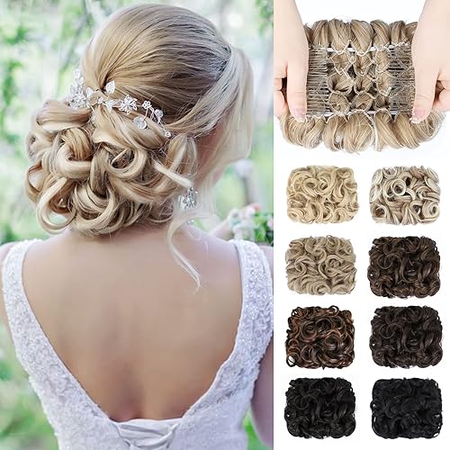 HANYUDIE Peines de extensión de moño desordenado en moño desordenado, pieza de pelo para mujer (rubio miel degradado a rubio decolorado)