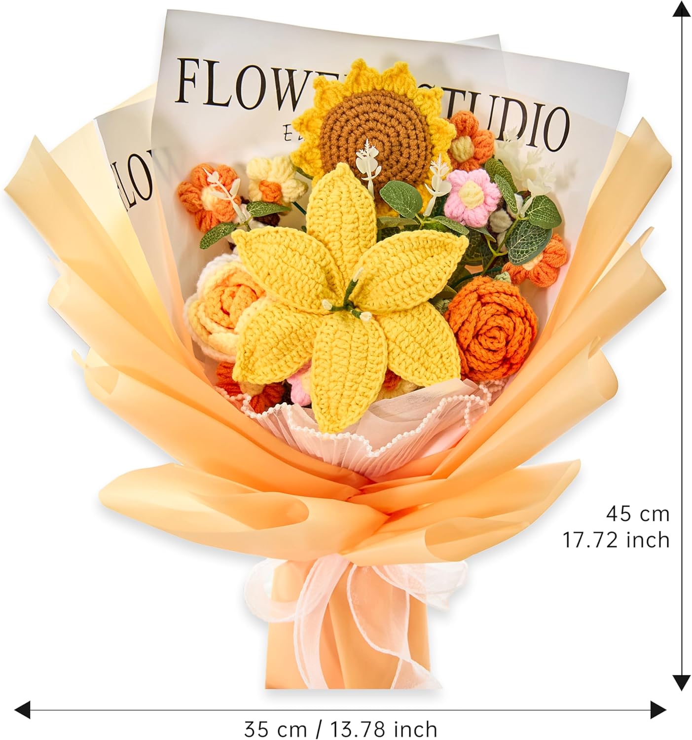 YSHomy Crochet Flowers,Crochet Flower Bouquet with 14 Crochet Flowers, Sunflowers, Roses,Lily Yellow Bouquet for Birthday,Graduation,Valentine's Day,Get Well Gifts (Include Cards) - Image 5