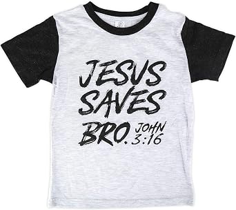 John 316, Jesus Saves Bro, Kids Short Sleeve T-Shirt, White and Black, Large