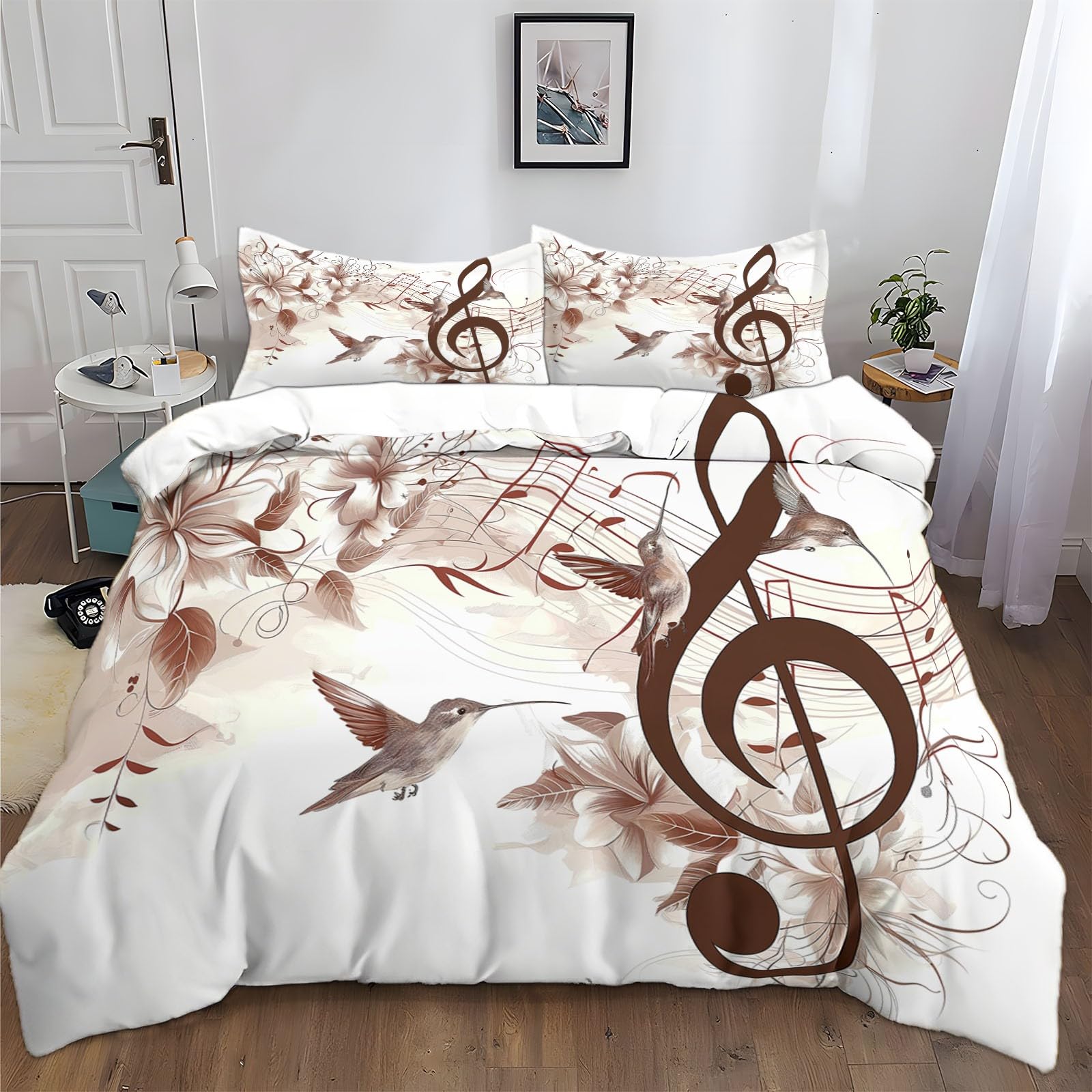 Housse de couette colibri 240x260 cm en microfibre premium au motif floral haute définition