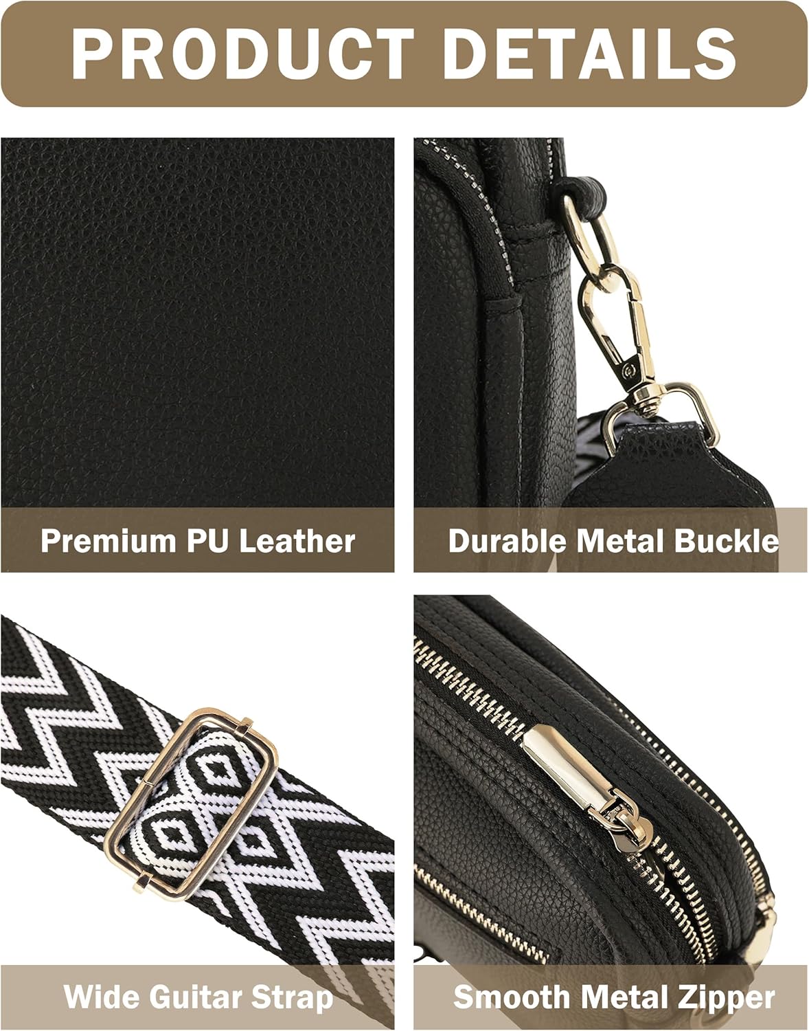 Crossbody Purse for Women with Adjustable Wide Guitar Strap, Small Vegan Leather Cross Body Camera Shoulder Bags - Image 5