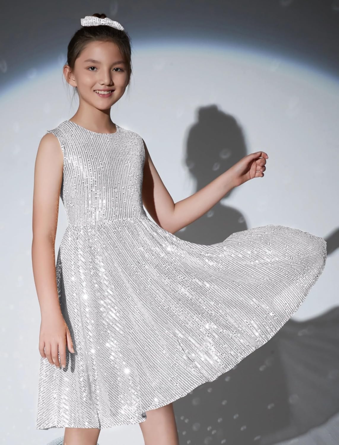 EXARUS Girls Sparkly Sparkle Dress Sleeveless Sequin Party Special Occasion Formal Sequence Dress - Image 4