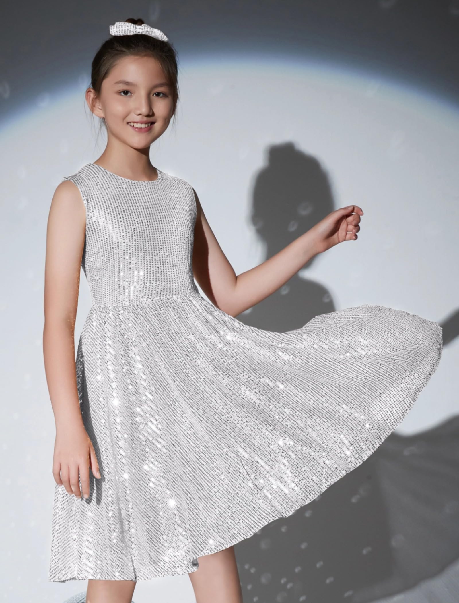 EXARUS Glitzerndes Kleid für Mädchen, ärmellos, Pailletten, Party, besondere Anlässe, formelles Sequenzkleid