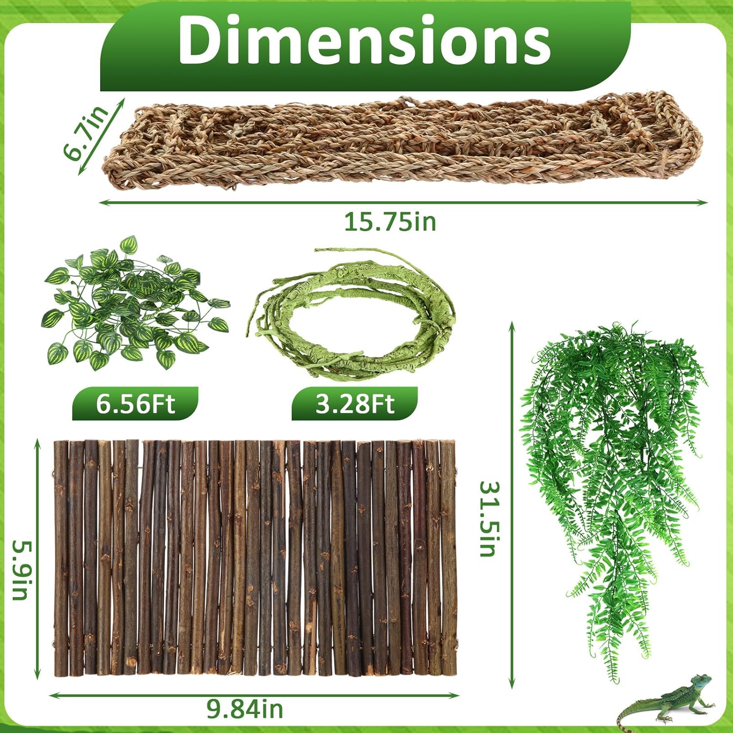 18 Pcs Bearded Dragon Tank Accessories Reptile Bridge Hammock Plants Bridge Jungle Climber Vines Terrarium Branch Plants Habitat Decoration for Hiding Climbing Snake Gecko Lizard Chameleon