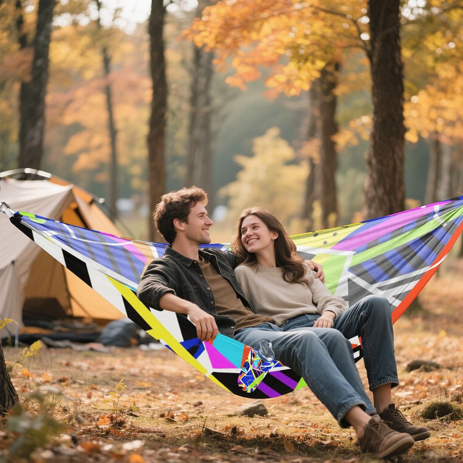 Abstract Art Geometic Colorful Camping Hammocks Indoor Hammock for Indoor Outdoor Patio