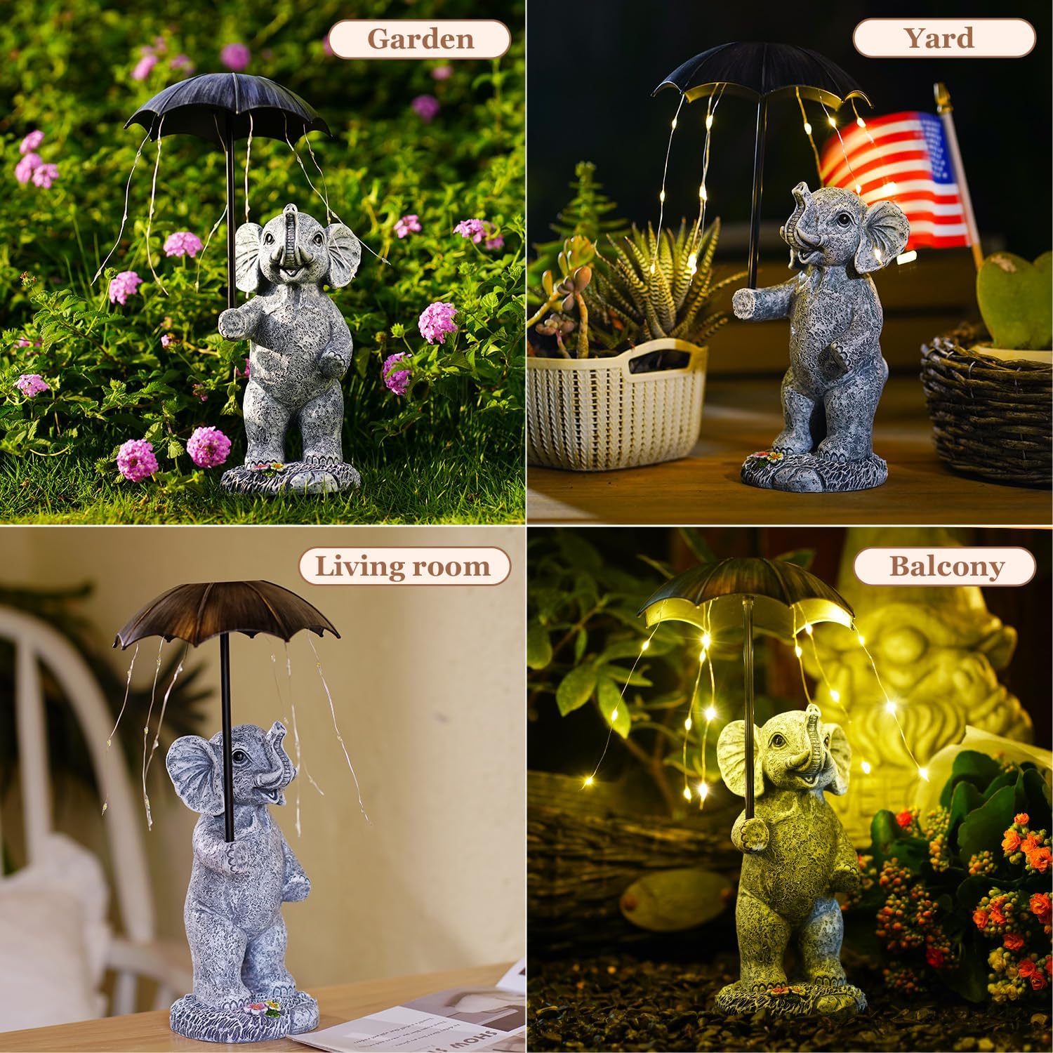 Elephant Garden Statue for Outside - Solar Decor Funny Hold Umbrella Lights for Lawn Yard Balcony Home : Best Garden Gifts for Mom - Image 6