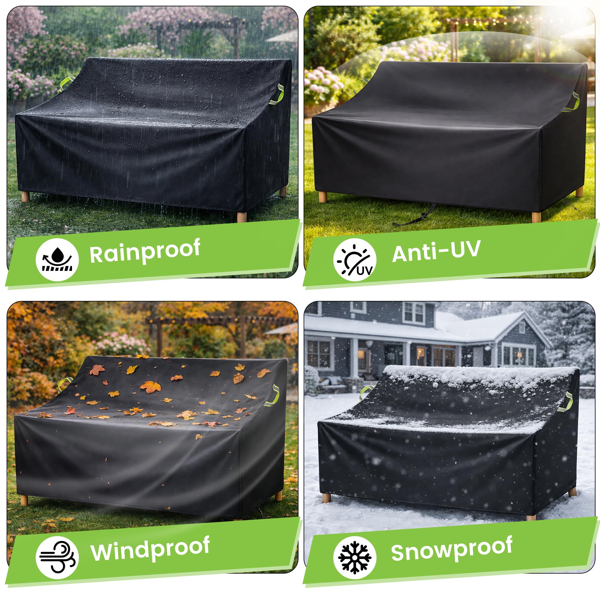 Funda sofa exterior impermeable 3 Plazas, Impermeable Funda para Banco de Jardín con Anti Viento, Anti-UV Tela, fund exterior muebles jardin (163x66x89cm) — view 5