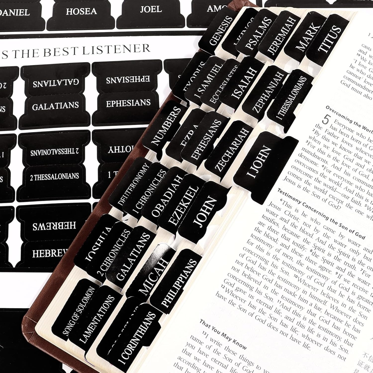 Bible Tabs for Men, 90 Pieces Large Print Small Bible Bookmarks Index Tabs Study Supplies Guide Kit, Black Baptism Christian Gifts for Boys Women Beginner Easy to Read