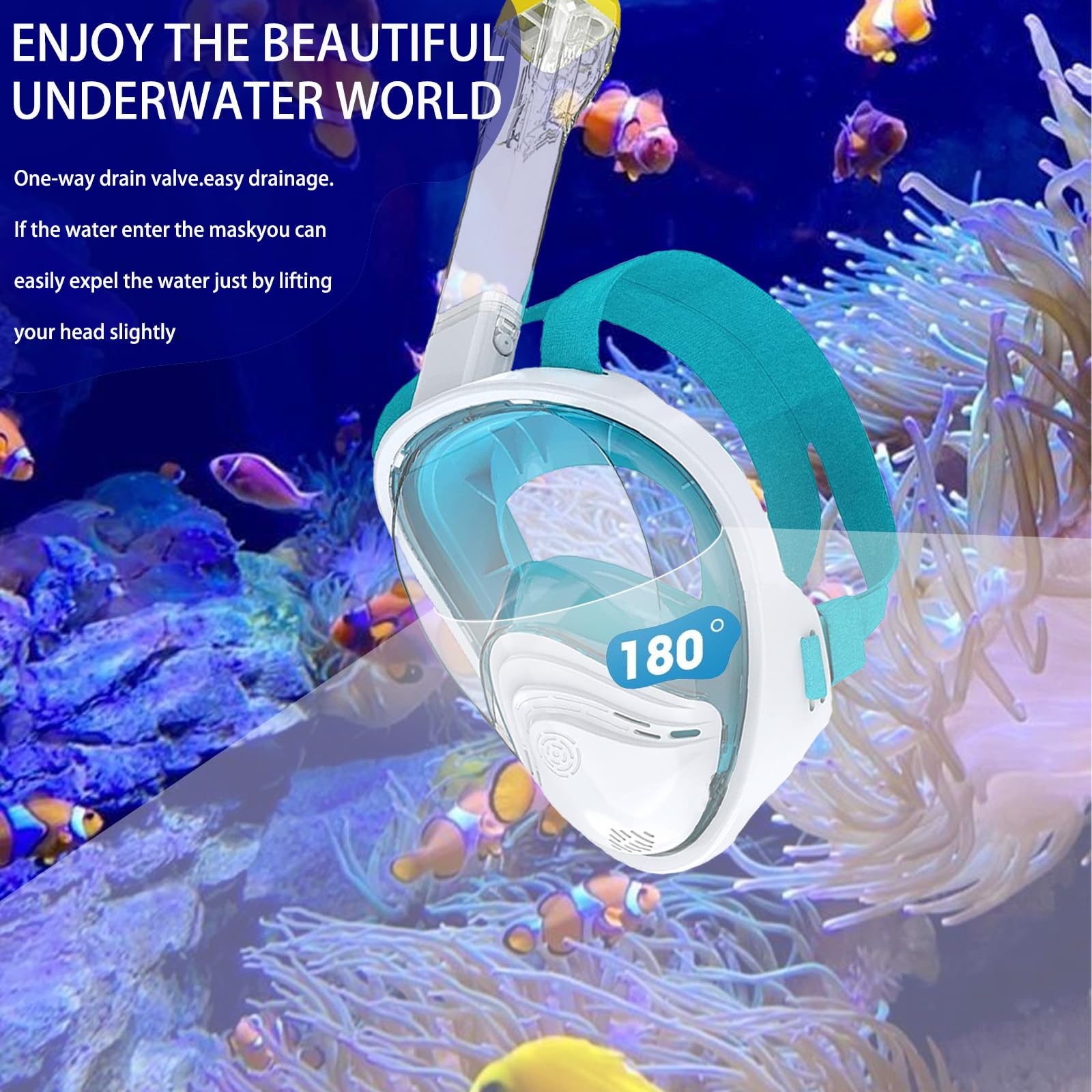 Maschera da snorkeling per adulti – maschera subacquea per adulti – maschera integrale – protezione contro la CO2 | maschera completa per snorkeling | set alternativa | maschera integrale per
