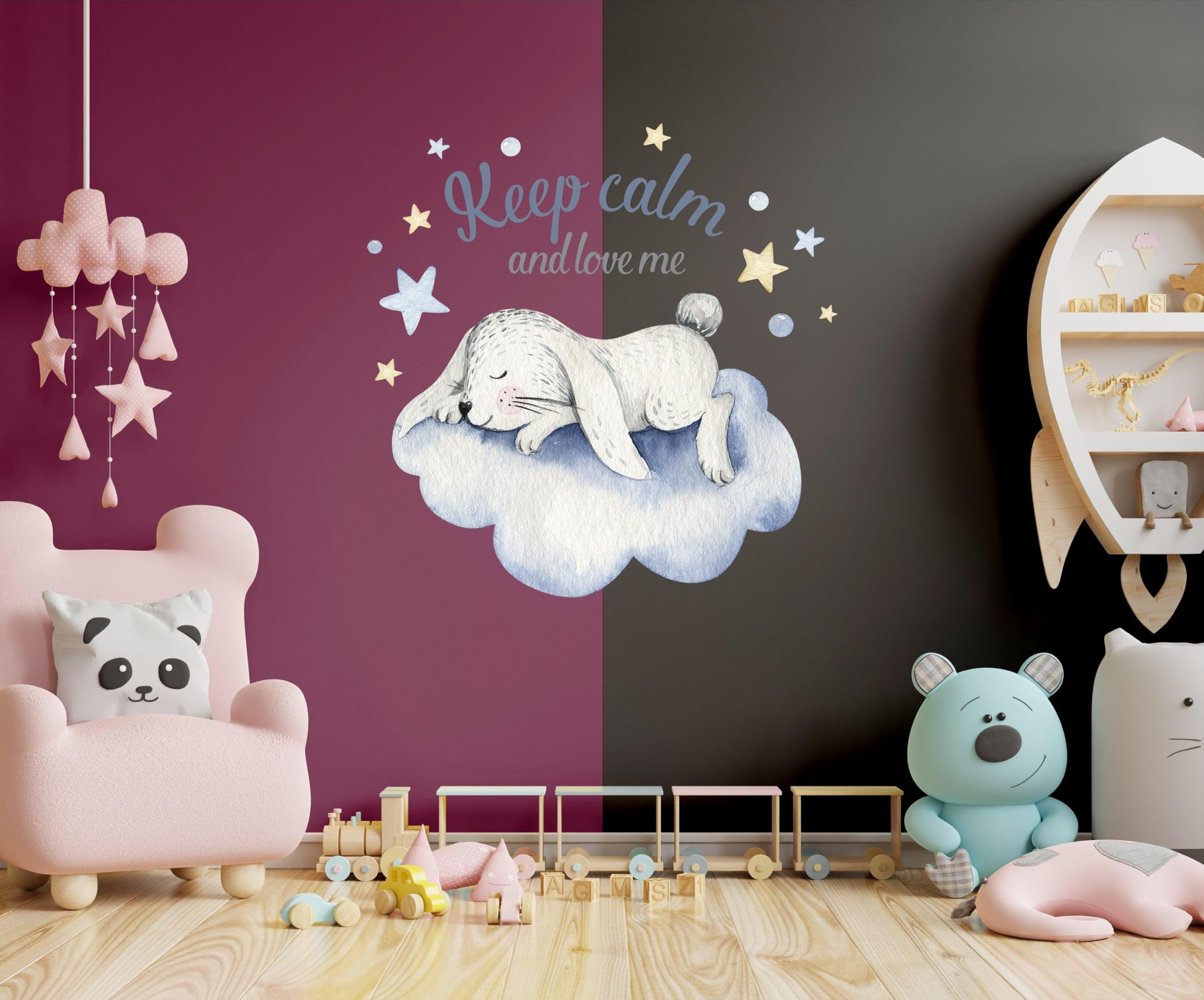 Adhesivo decorativo de pared para habitación de bebé, diseño de nube, luna, estrella, decoración de animales, para habitación de niño y niña, 55 x 55 pulgadas, diseño de rasqueta de luna