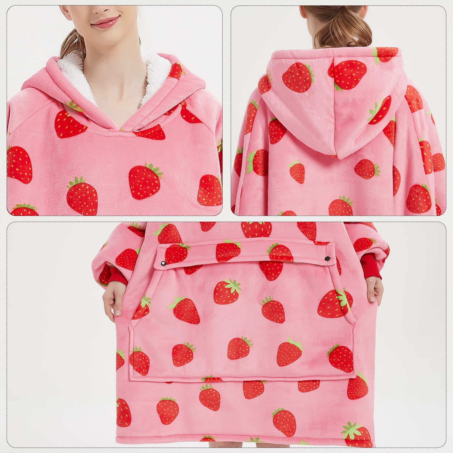 KFUBUO Wearable Blanket Hoodie for Adults Sherpa All Patterns Oversized Sweatshirt Blanket with Pockets