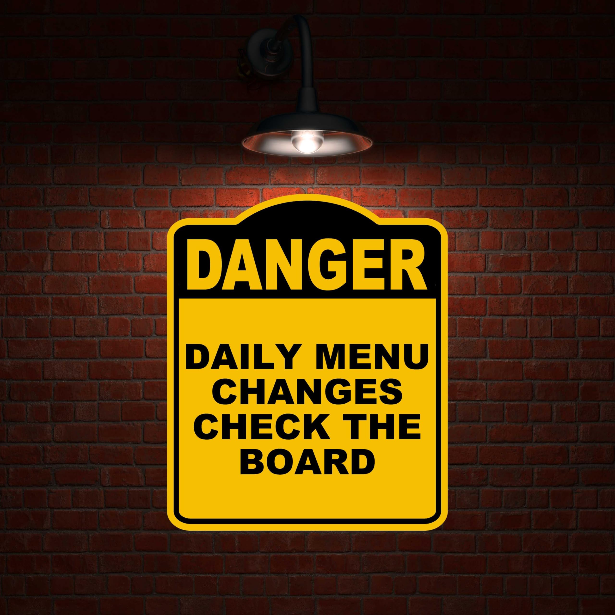 DAILY MENU CHANGES CHECK THE BOARD Danger Yellow Black Aluminum Composite Sign 20 x 24 inches