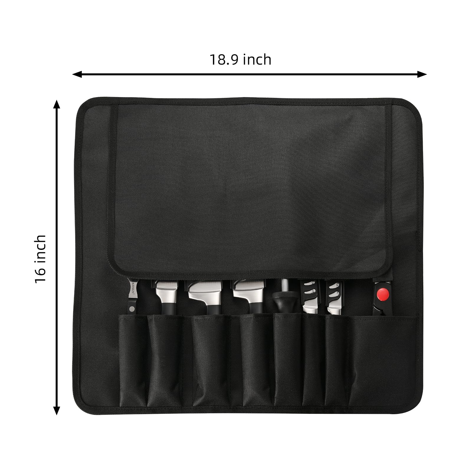 portátil Oxford cuchillo bolsa, 9 ranuras cuchillo y tenedor herramienta rollo bolsa, los cuchillos son Japón 420j2 acero, afilado y duradero