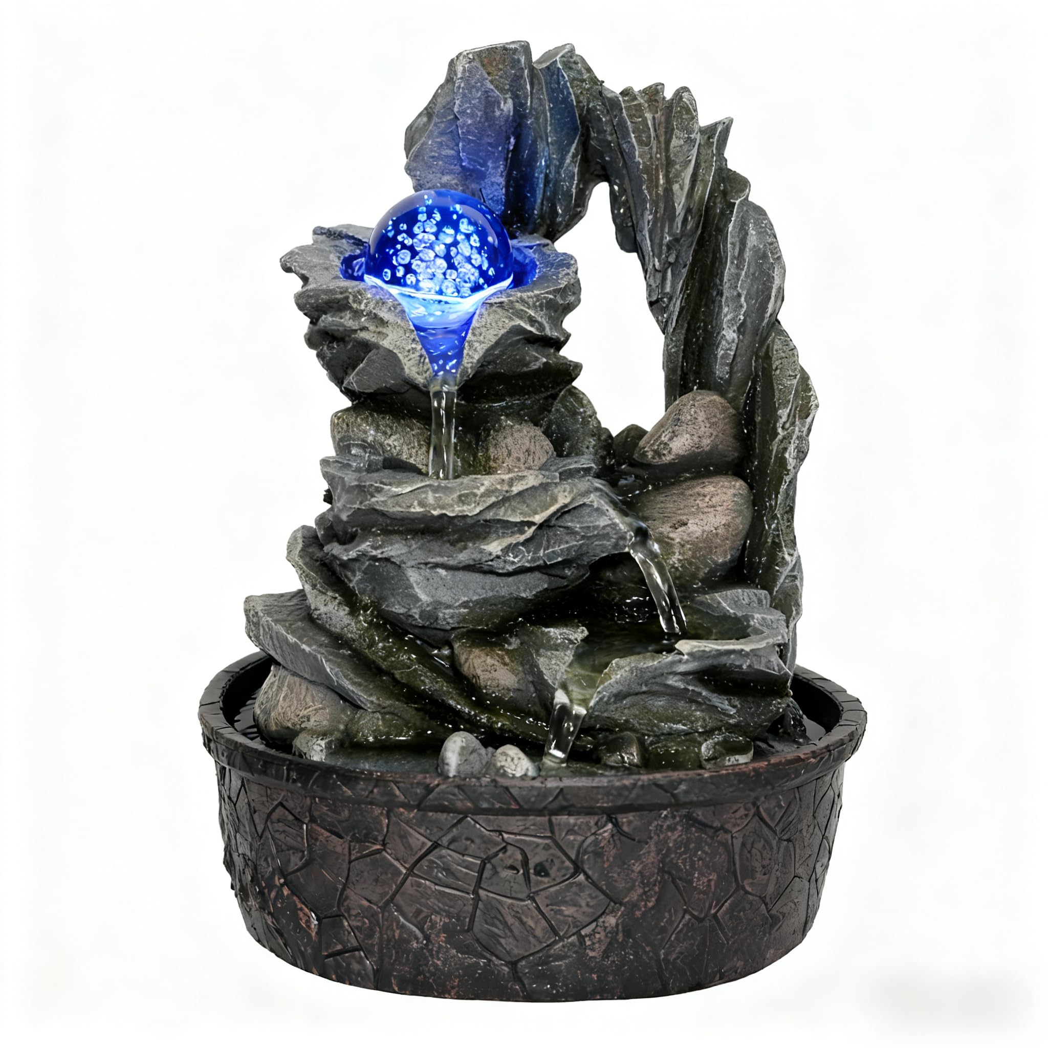 Tabletop Water Fountain GIDITA Crystal Ball Tabletop Fountain Soothing Sound Water Fall Fountains Indoor Automatic Pump, Fuentes de agua para Interior