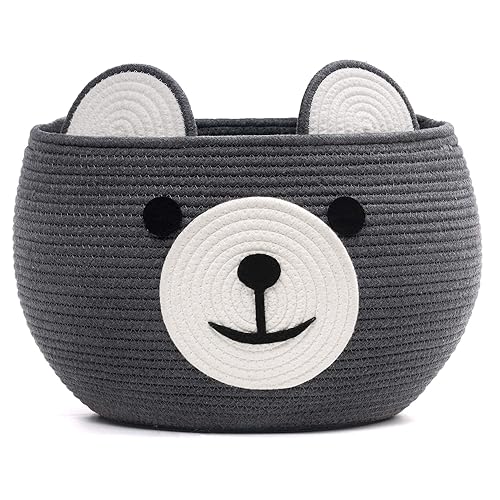 CherryNow Cesta de almacenamiento de cuerda de algodón para bebé, bonita cesta de almacenamiento para organizar, canasta de oso de cuerda tejida de