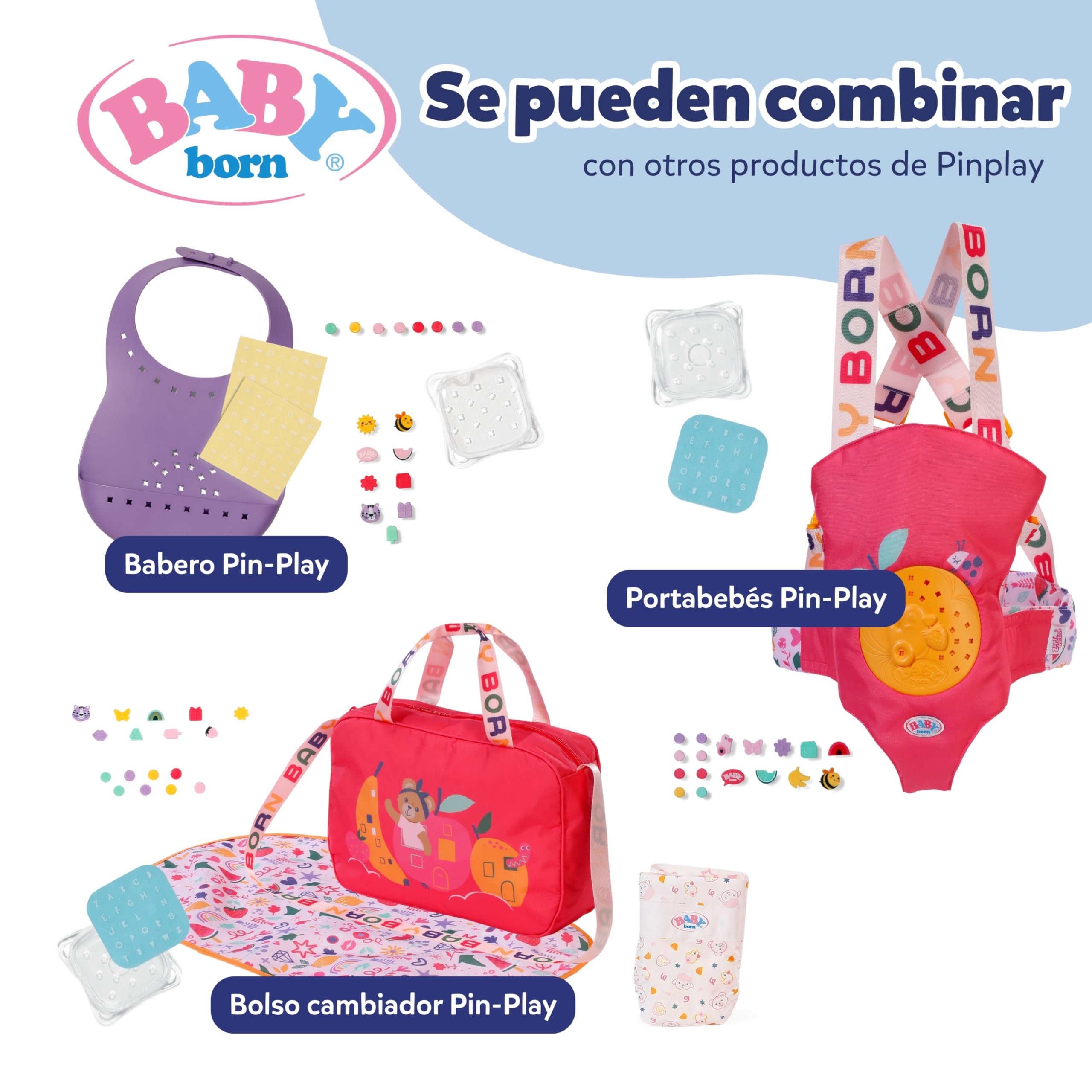 Baby born 3 en 1 Cuna Pinplay – Cuna, Cama y capazo con Pines Decorativos – Incluye Manta y Almohada – Accesorio de muñecas Apto para niños a Partir de 3 años