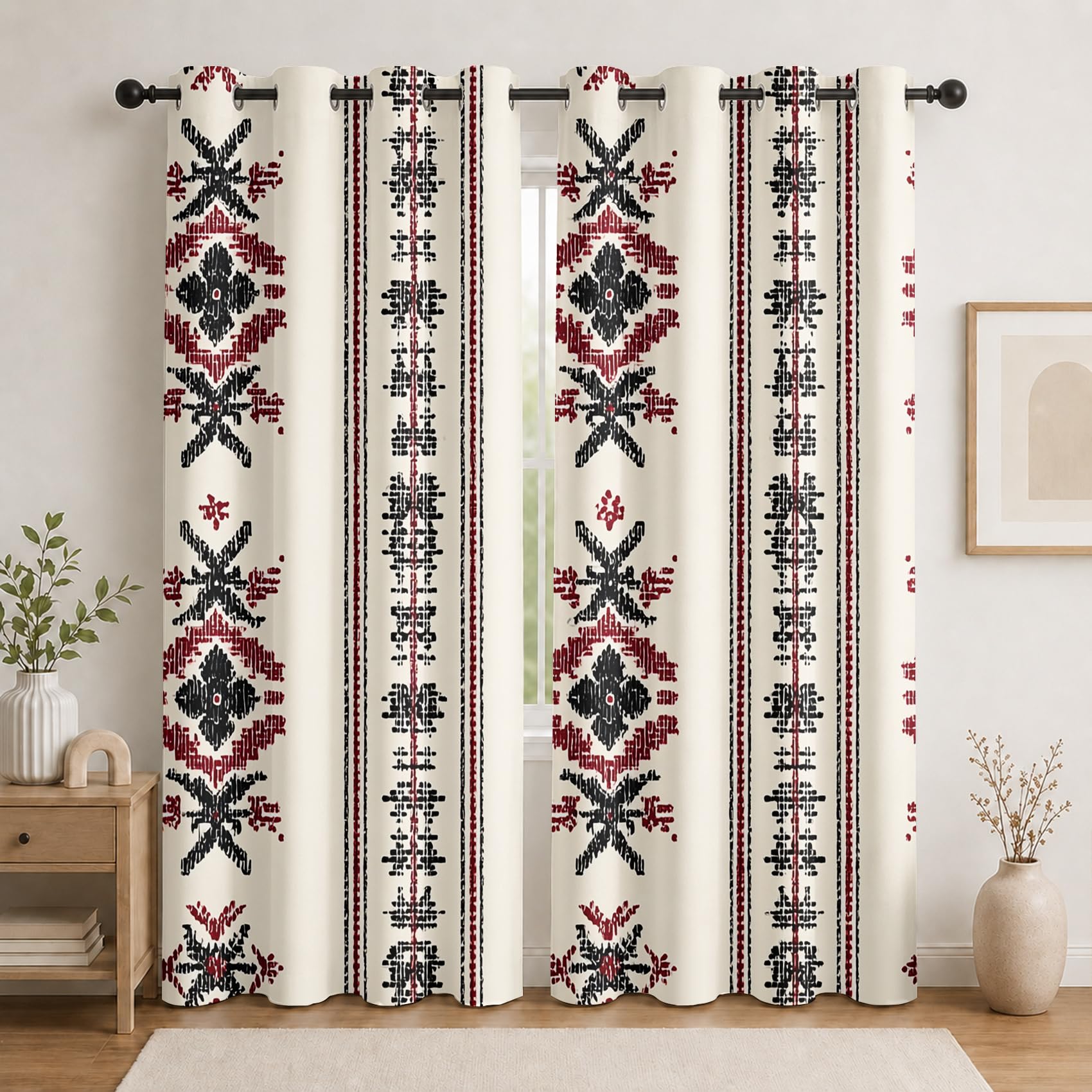 Ethno Geometrisch Vorhäng Gardinen mit Ösen, Thermo Vorhänge Blickdicht Gardinen für Schlafzimmer Wohnzimmer 2er Set, H 160 x B 140 cm
