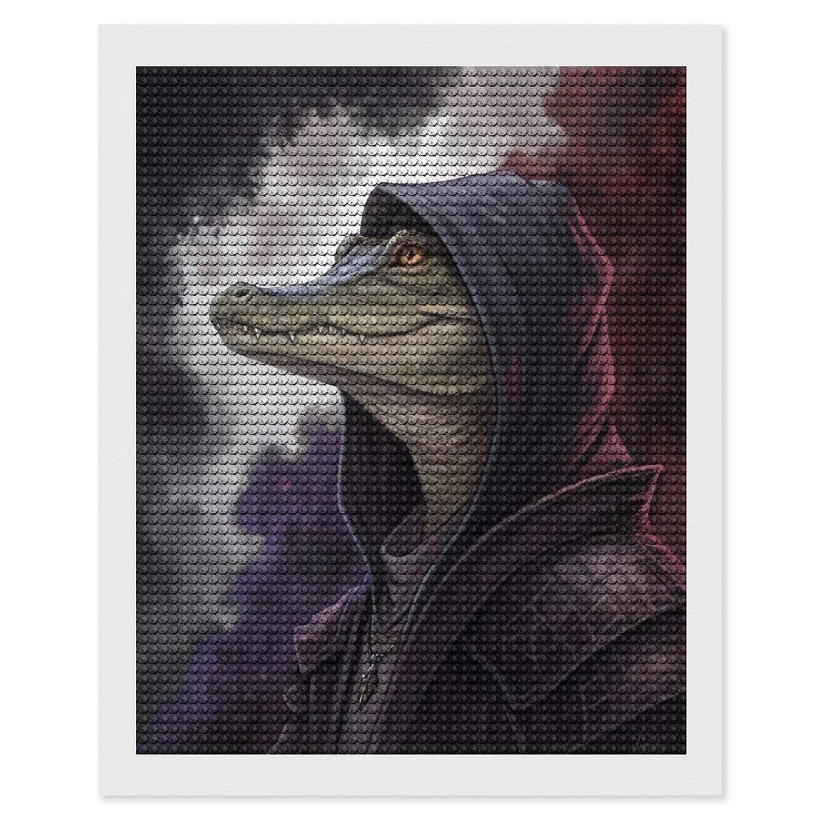 Junmoney Mysterious Alligator Wizard Diamond Painting Set 16"x20", Modern Decor, for Beginners, Printed Canvas, Thoughtful Handmade Gift, with Tool Kit