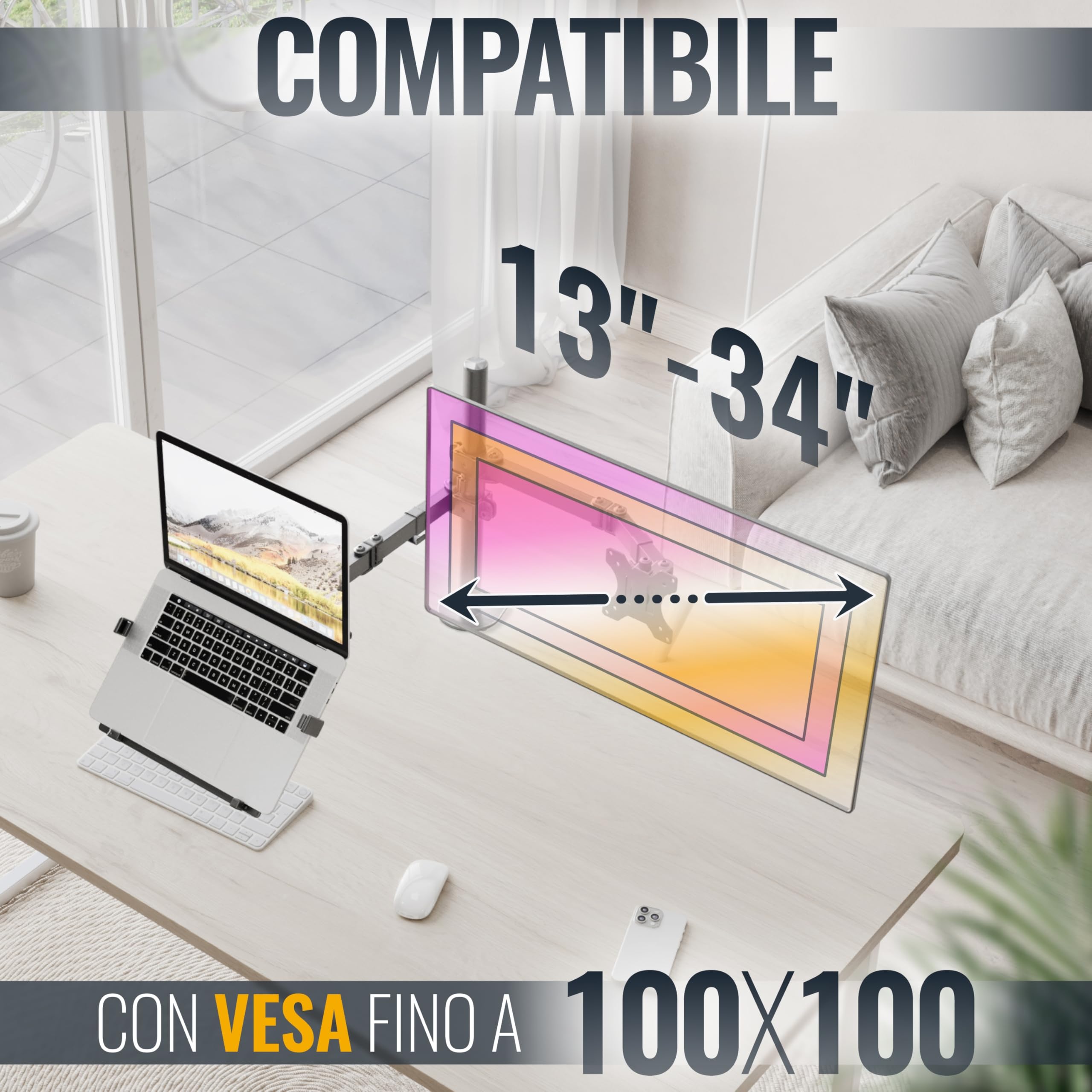 RICOO TS7111 Supporto monitor da scrivania 13-34 pollici per 13 32 34 pollici girevole inclinabile fino a 8 kg max VESA 100x100