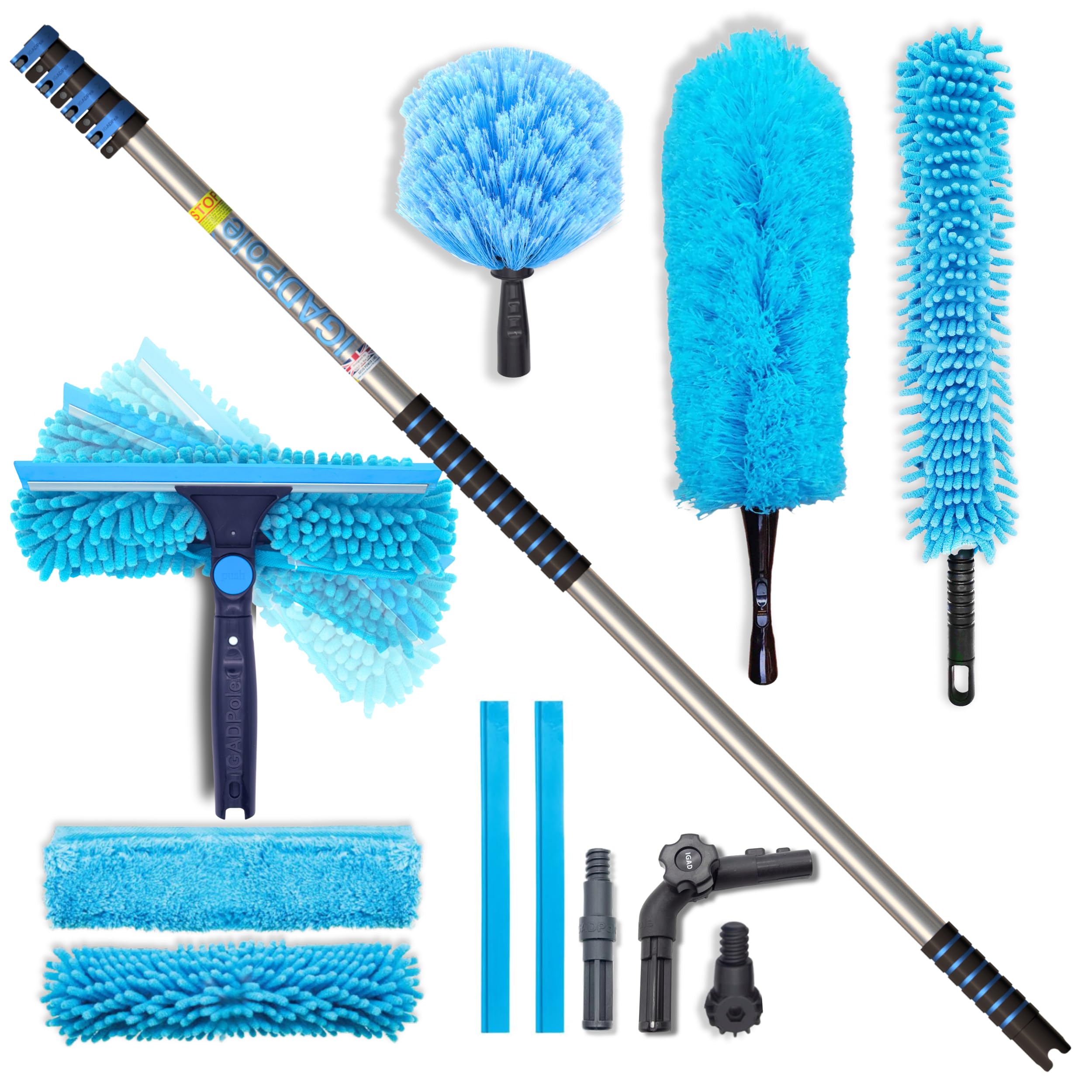 Igad White 17Ft All-In-One Window Washing & Dusting Kit By – Pivot Squeegee With 2 Washable Cloths, Cobweb Duster, Microfiber Feather Duster & Ceiling Fan Duster