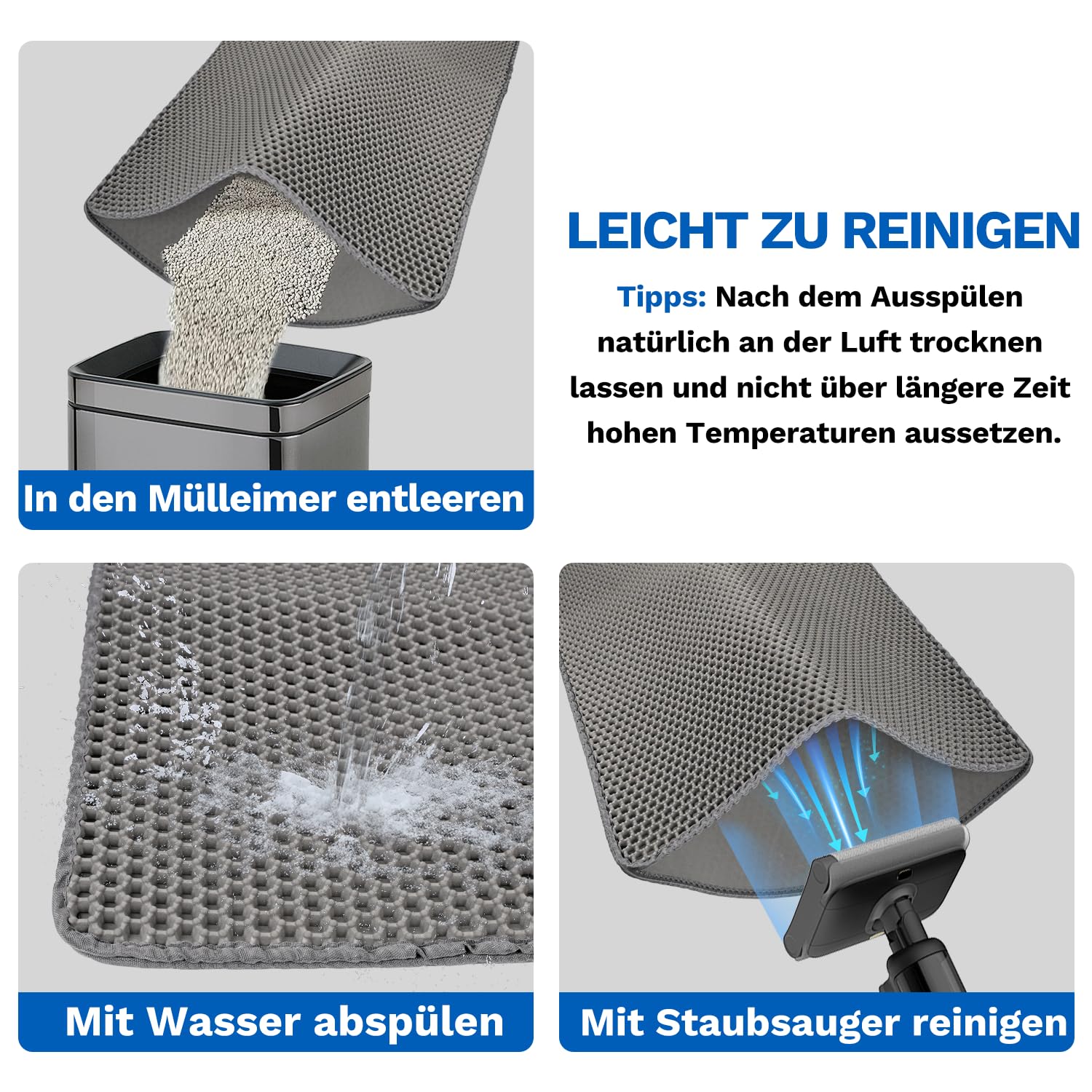 Katzenklo Matte 60 * 90cm, Katzenmatte XXL Katzenklo Katzentoilette Vorleger, Doppelte Schichte Matte Cat Litter Mat, Wasserdicht und Rutschfeste Non-Slip EVA Material Grau