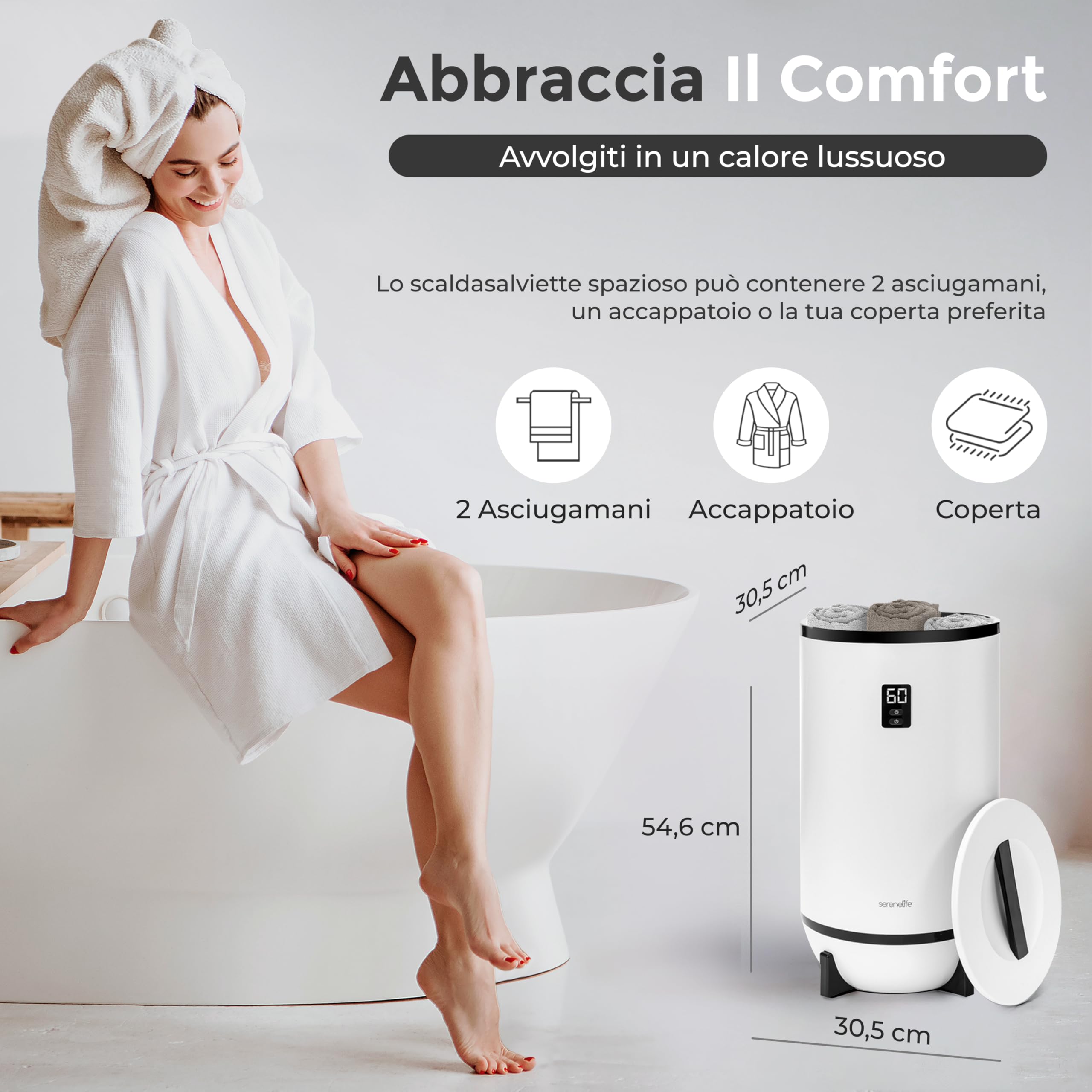 SereneLife Scaldasalviette Elettrico Bagno a Secchio, Scaldasalviette Bagno con Profumazione, Spegnimento Automatico, per 2 Asciugamani, Coperte, Accappatoi